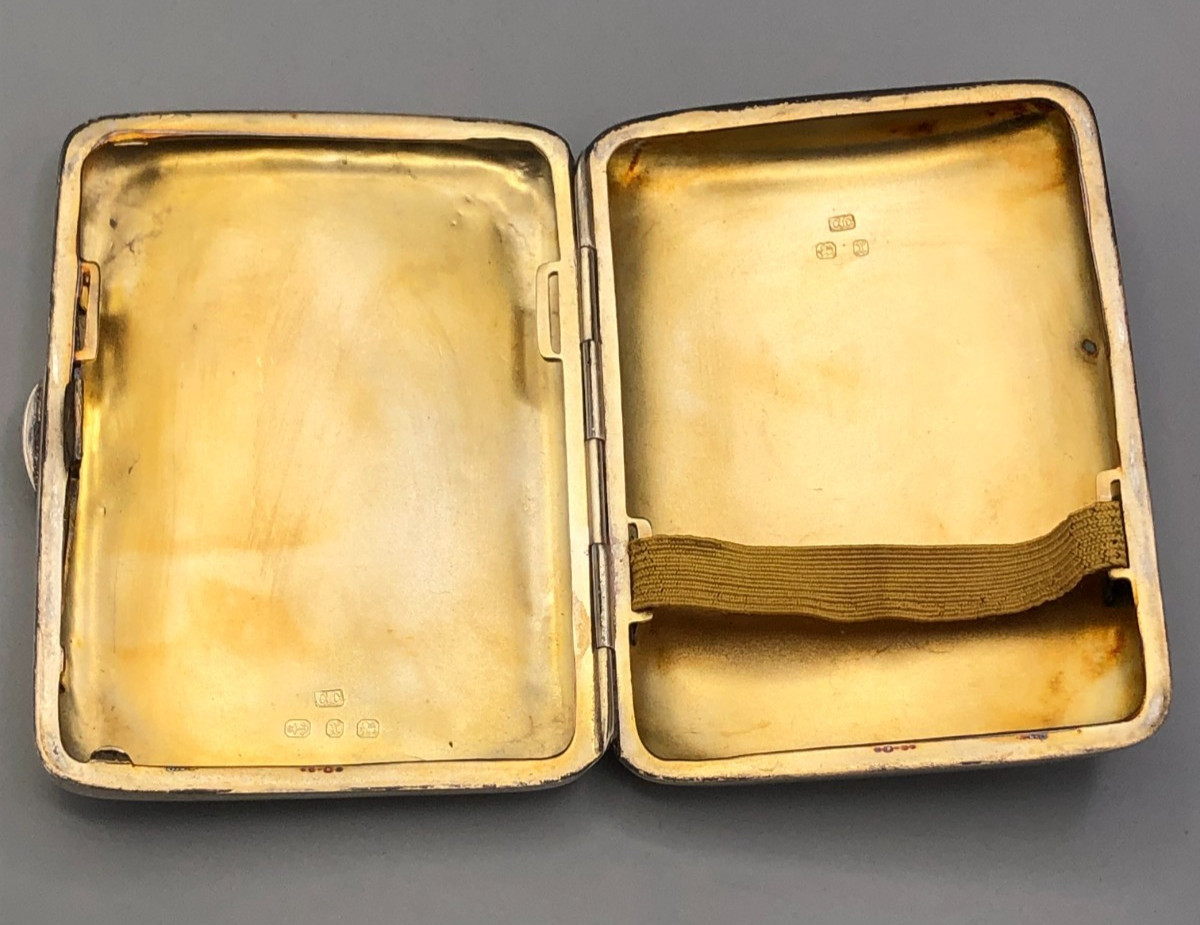 Antique English Sterling Silver hinged Cigarette or Card Case 3 5/8" x 2.75"