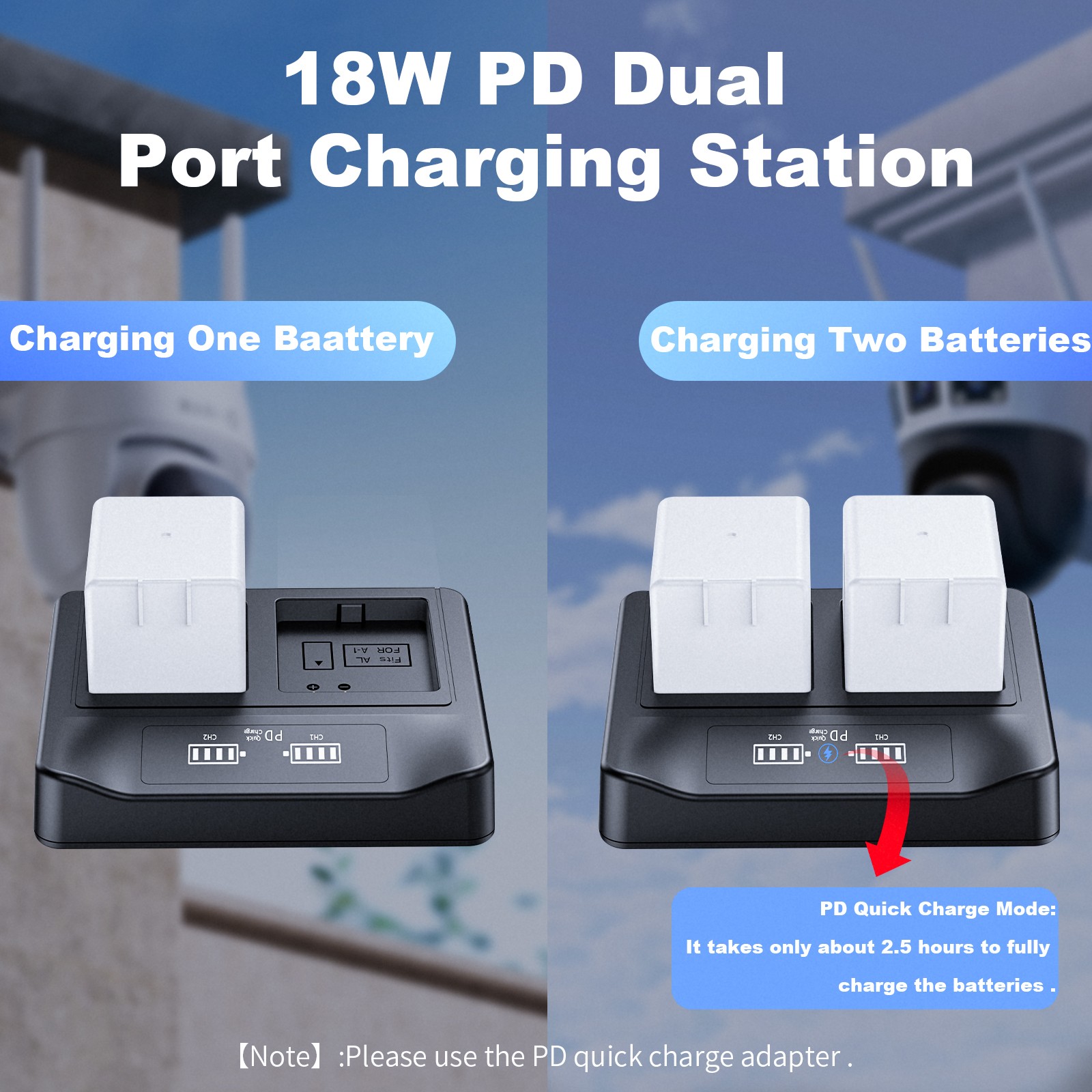 PD Fast Charging LCD Dual Battery Charger Station for Arlo Pro,Arlo Pro 2 Camera
