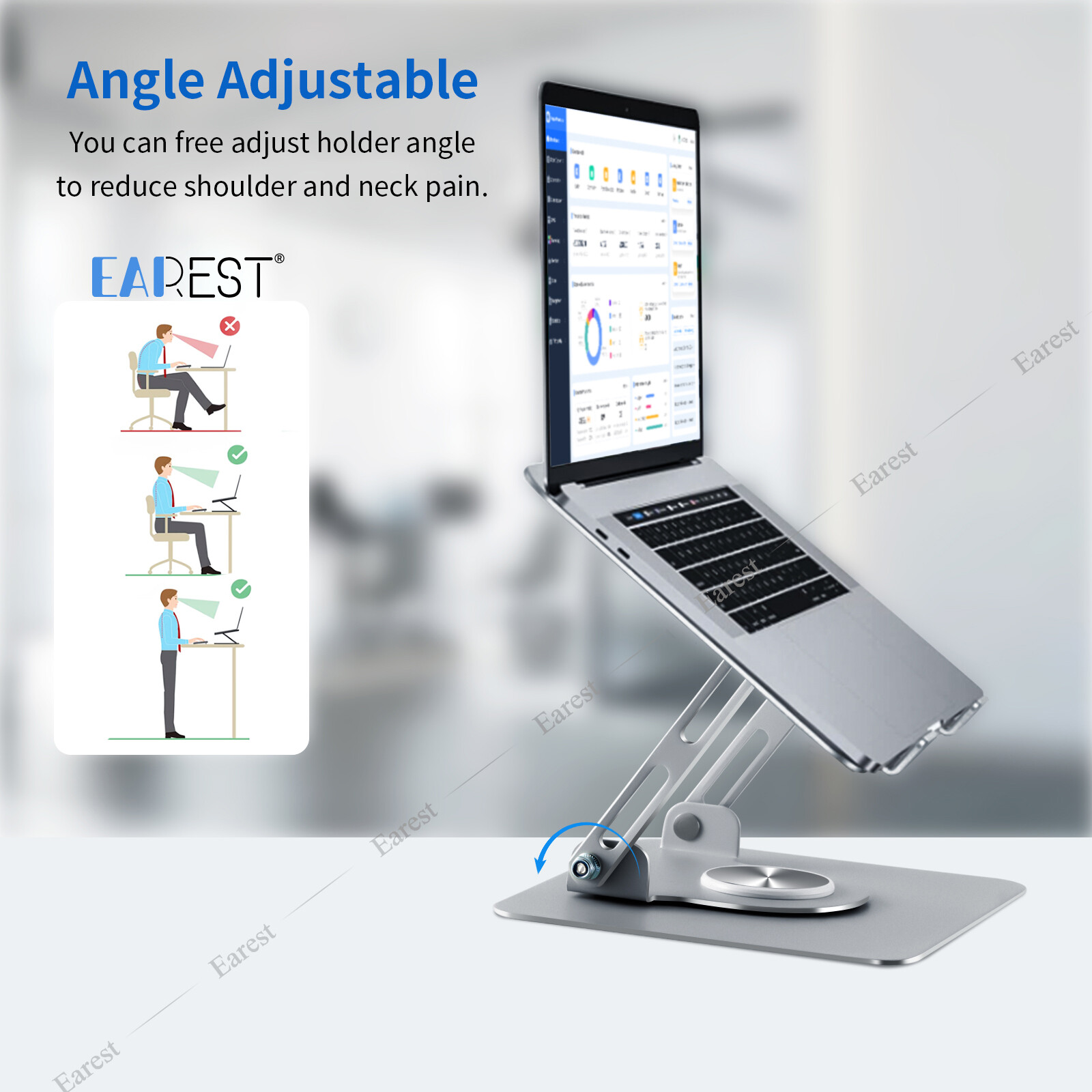 360° Rotating Adjutable Metal Laptop Stand Riser Computer Holder Notebook Desk