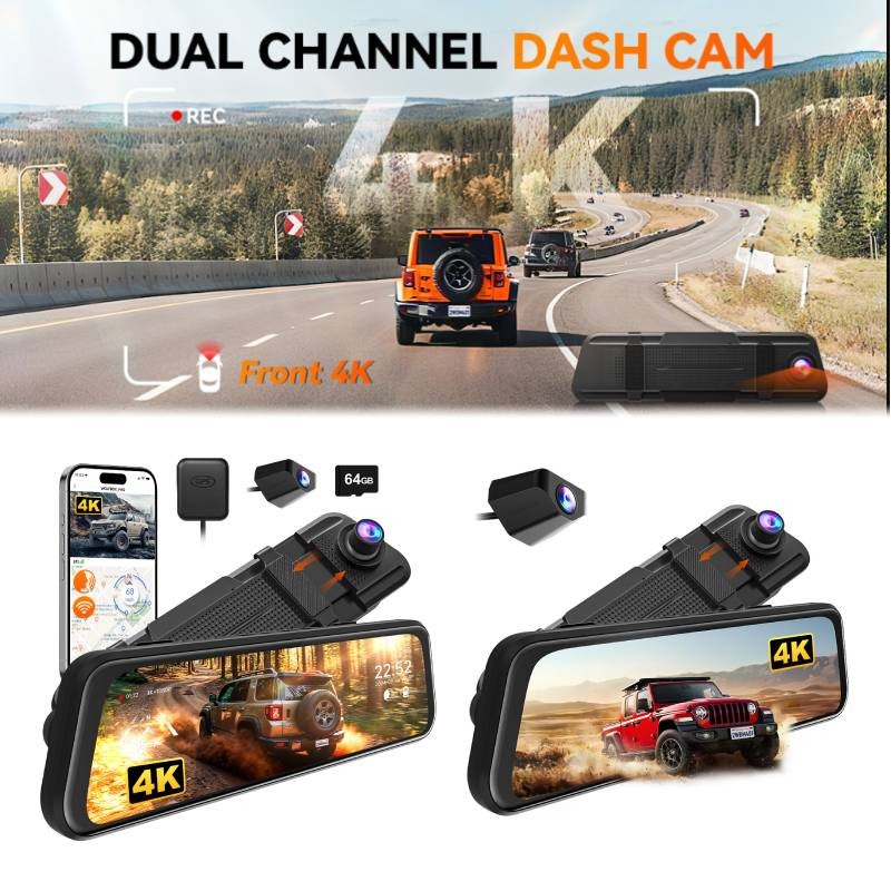 WOLFBOX M40/M40Lite 10" Dash Camera 4K Front and Rear Dash Cam Built-In GPS NEW
