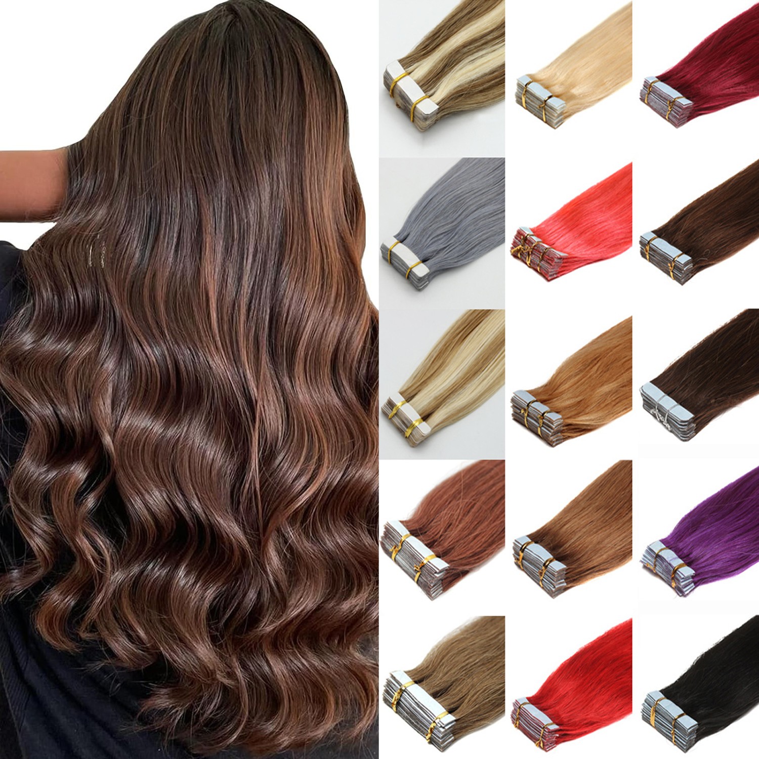 Tape in Hair Extensions Real Human Hair Invisible Skin Wefts Premium Remy Thick