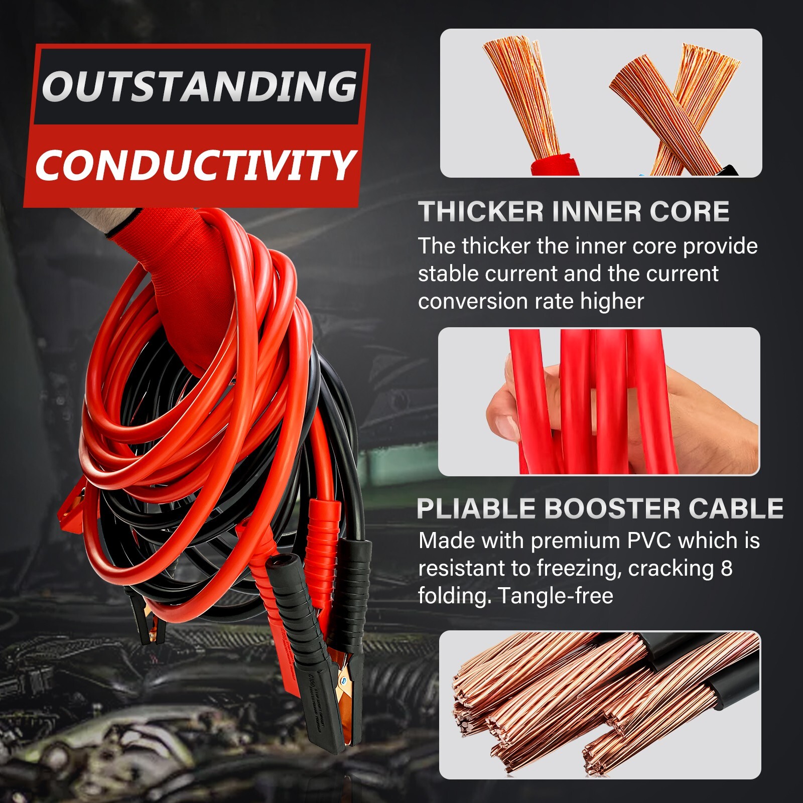 Auto Jumper Cables 1 Gauge 3000AMP 20Ft , Automotive Booster Cables for Car Van