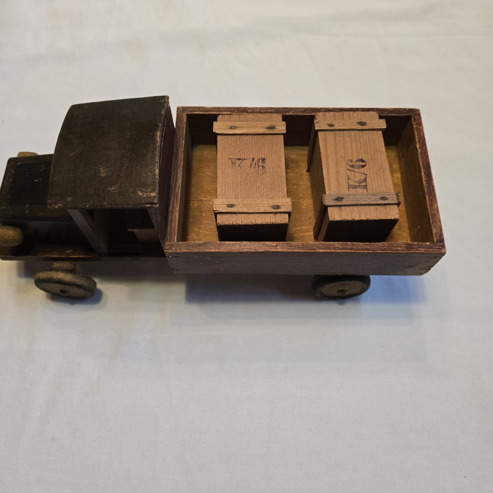 Vintage Wooden Toy Truck Folk Art Primitive Farm Dump Truck w Cargo Crates 12"