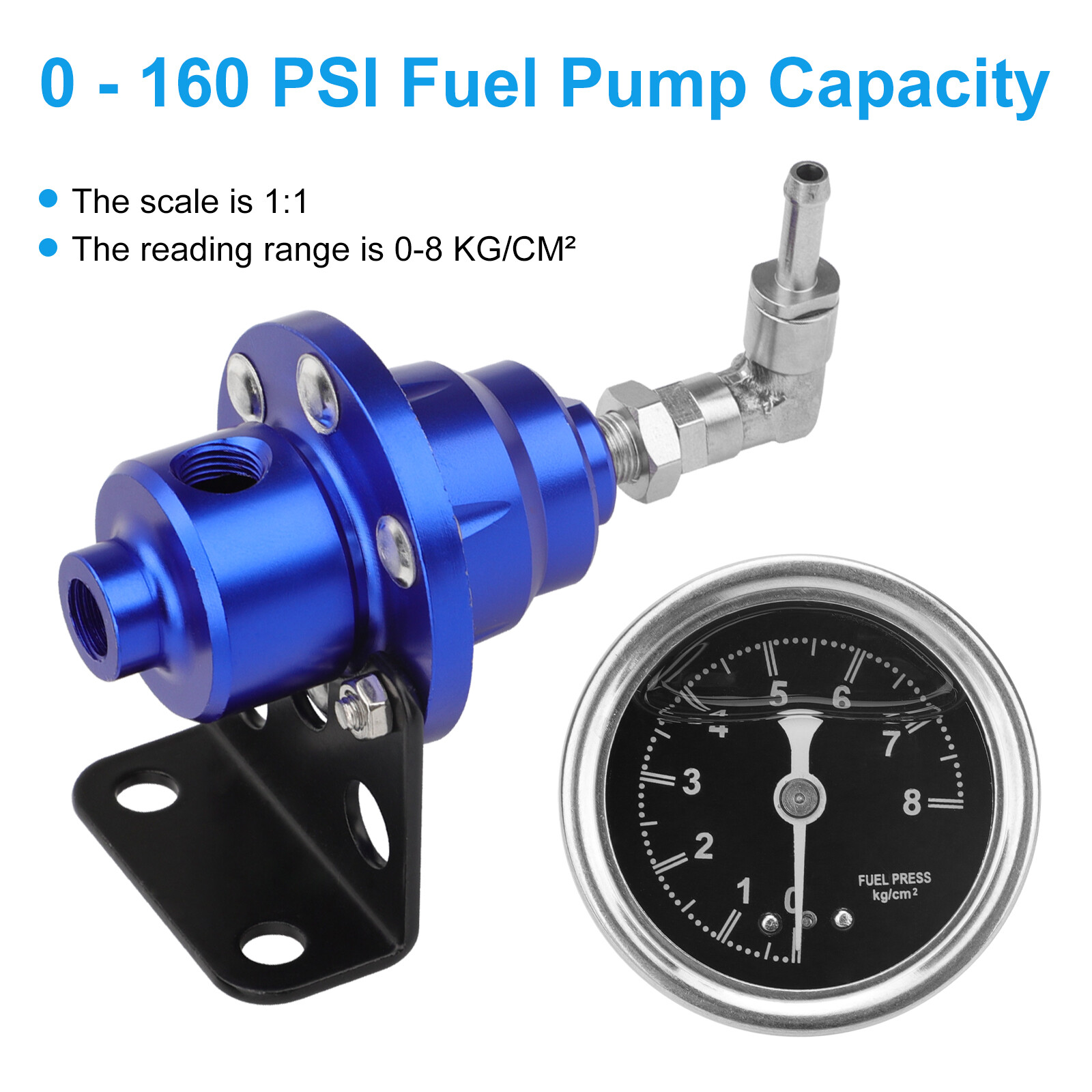 Adjustable Fuel Pressure Regulator Gauge Kit Universal Vehicle Refitting 160 psi