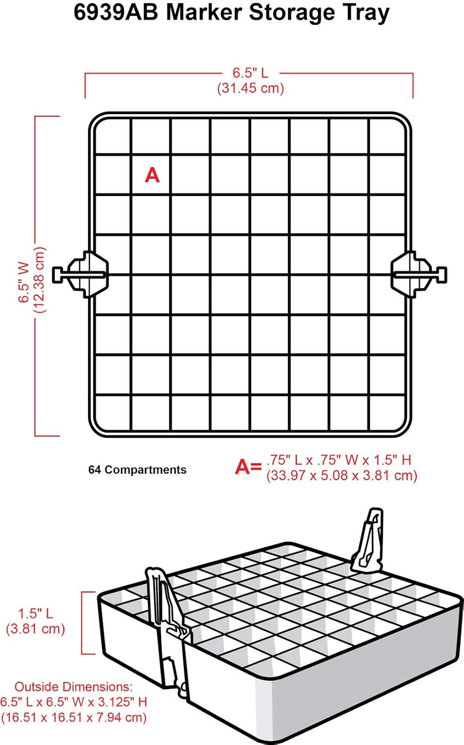 ArtBin Marker Storage Tray 6939AB Organizer Bin Holds 64 Markers/Pens, White