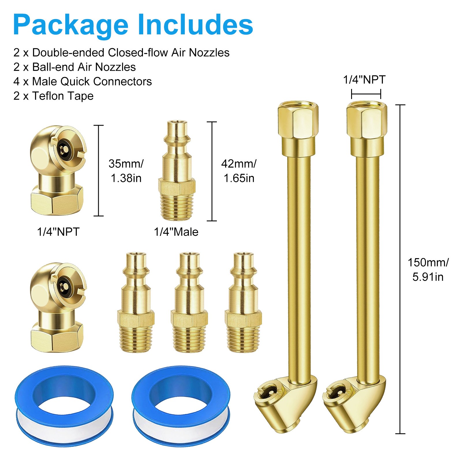 Dual Head & Ball-End Air Chuck Kit 1/4" NPT Thread, Quick Connect for Car Truck
