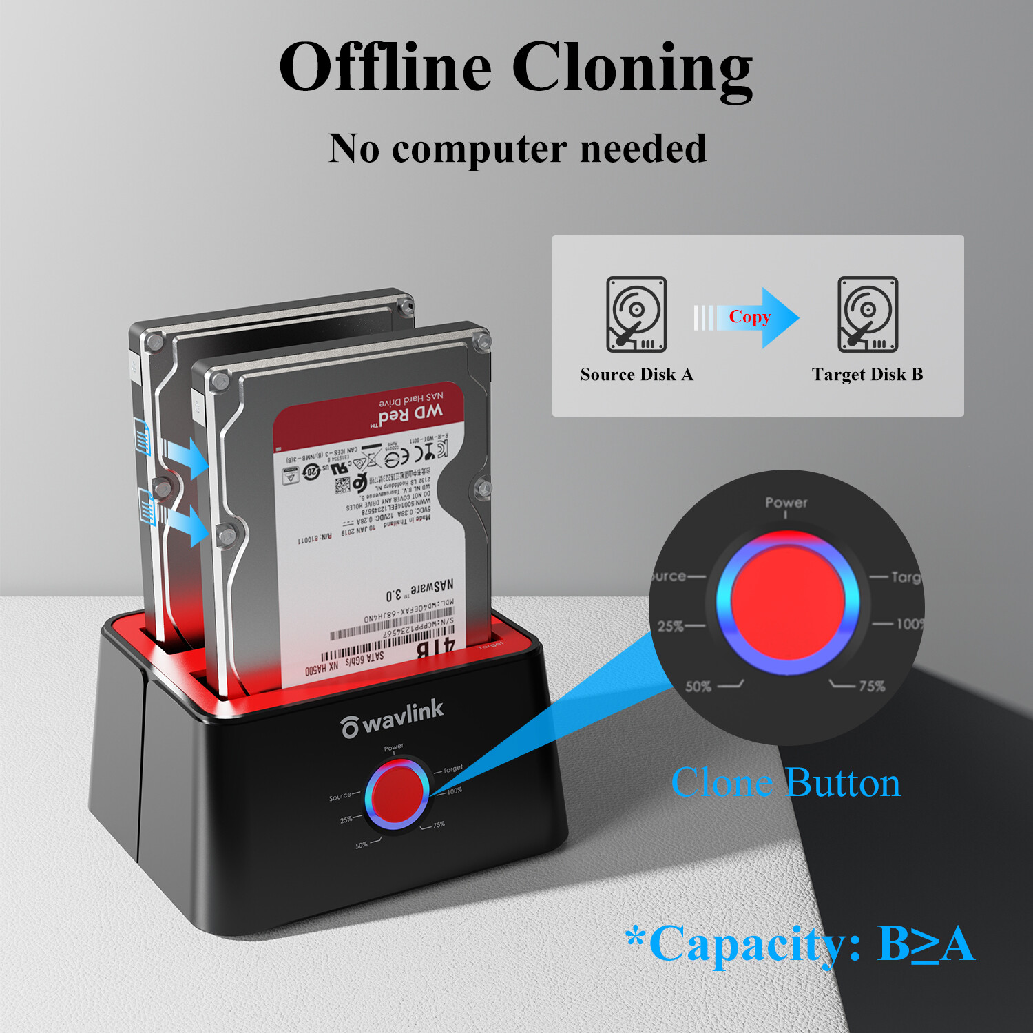 WAVLINK USB 3.0 SATA HDD SSD Docking Station Offline Clone 2.5"/3.5" Hard Drive