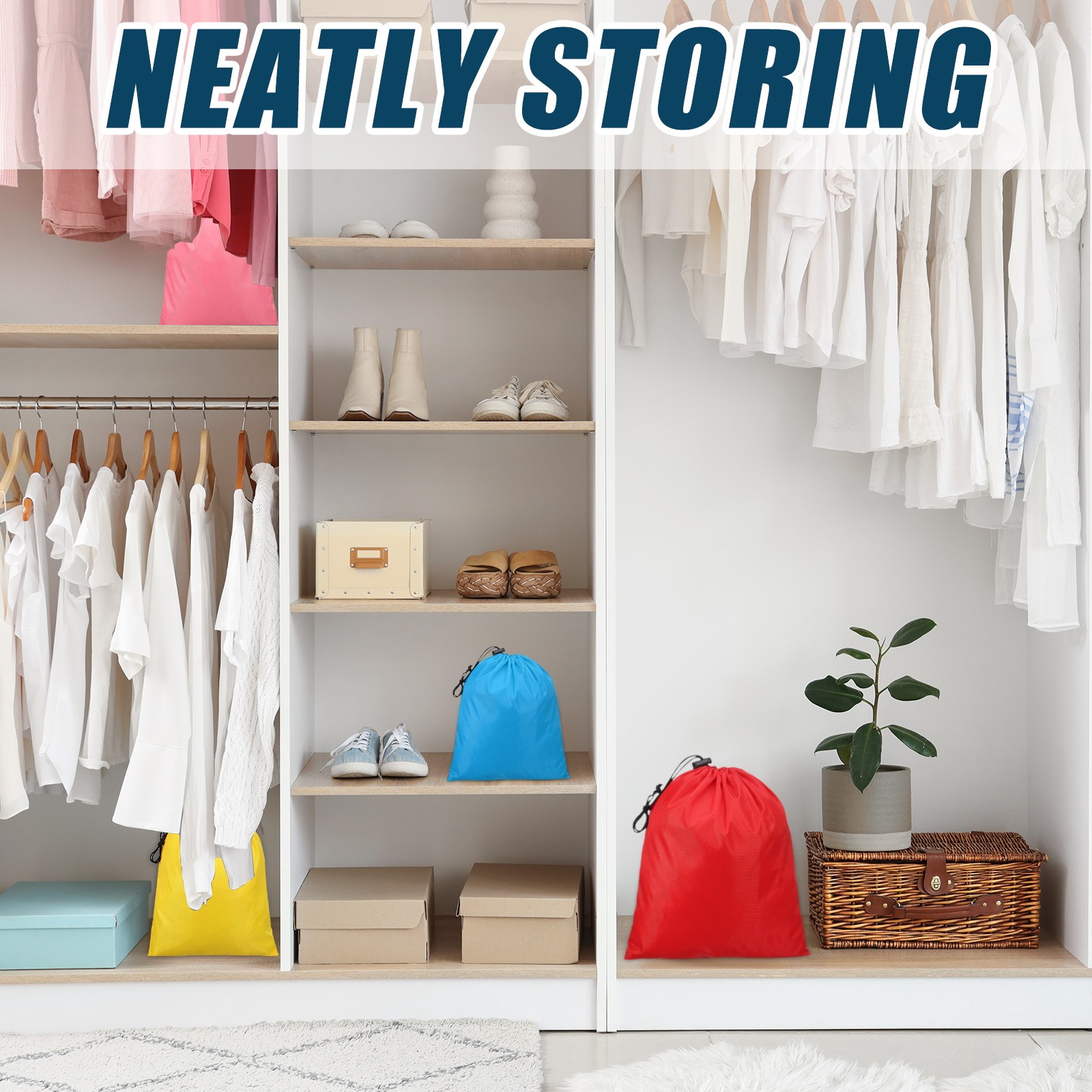 6pcs Drawstring Bag with Toggle 6 x 8 Inch 210D Polyester Stuff Sack Black