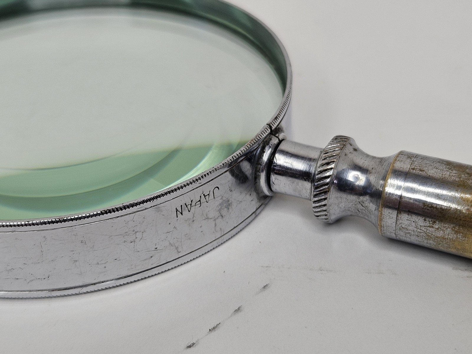 Large Handheld Glass Magnifying Lens Metal Frame Handle Japan