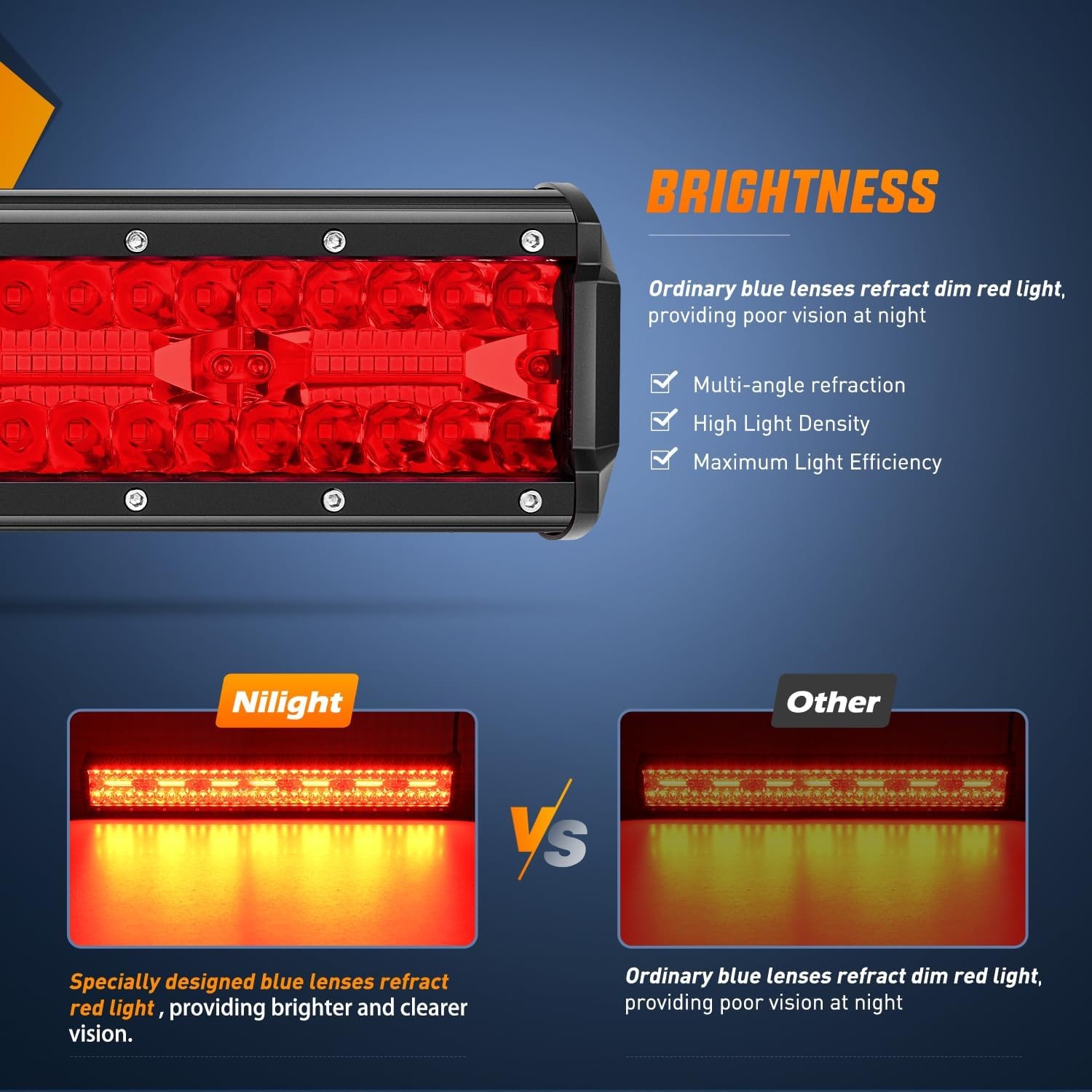 Nilight 20 Inch LED Light Bar Red Triple Row 420W Spot Flood Combo 42000LM