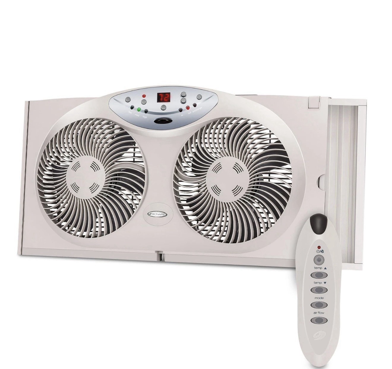 Bionaire 8.5" Twin Window Fan with Reversible Airflow, 3 Speeds, Remote Control