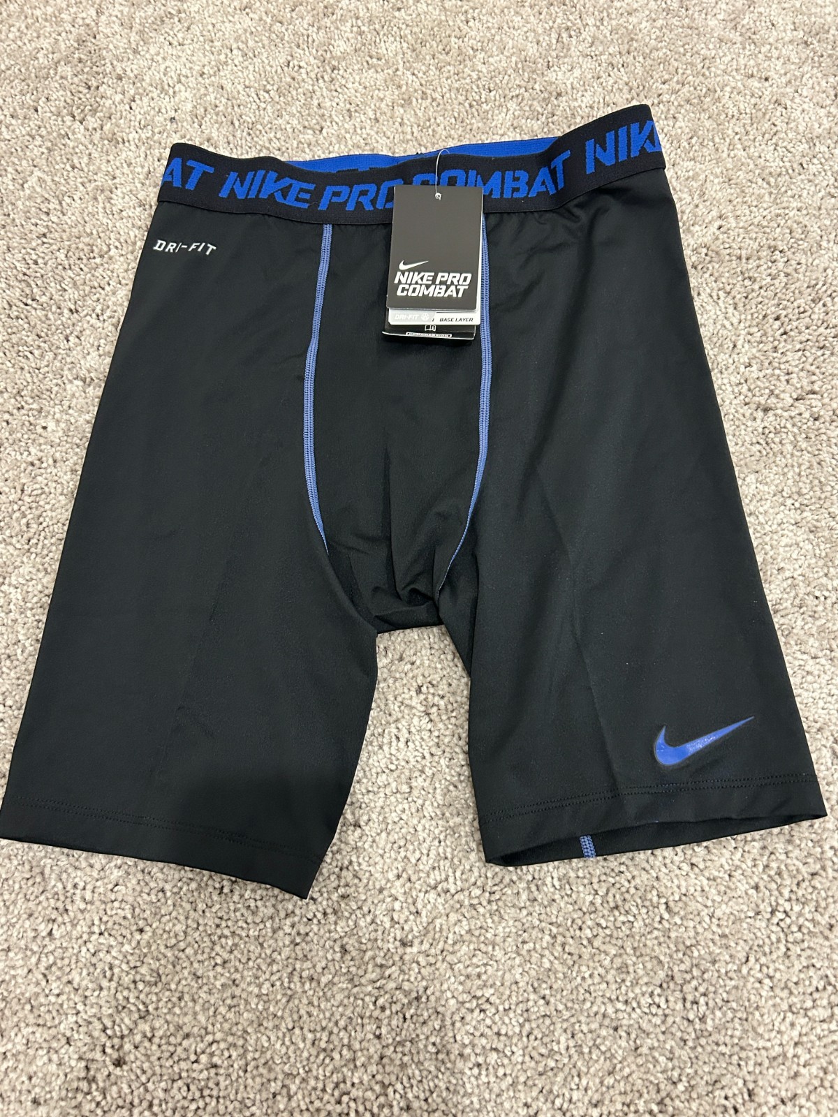 NEW Nike Pro Combat Football Compression Shorts Black Blue 269604 019 Large L