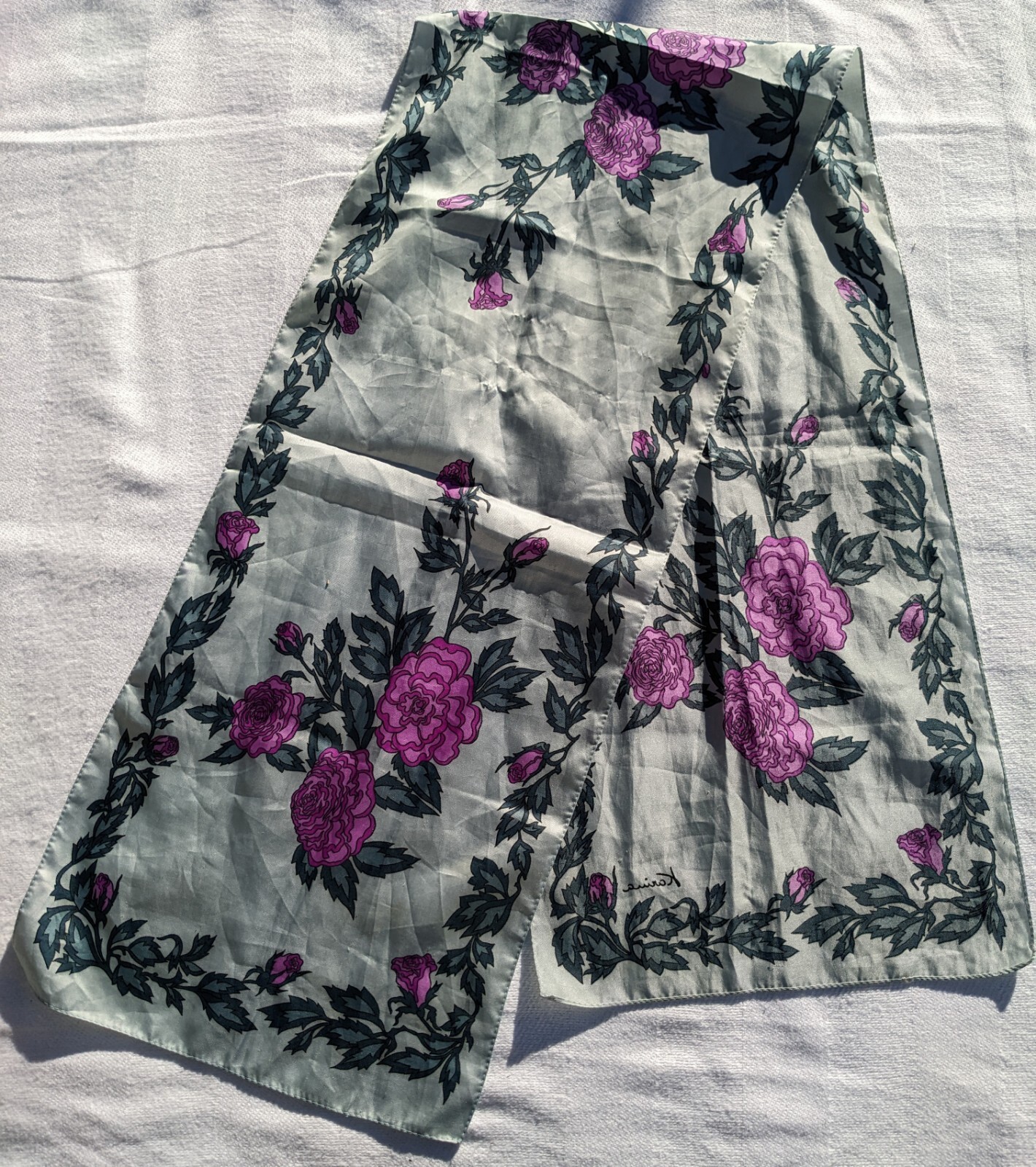 Vintage satin gray pink floral victorian rose boho goth pin up gypsy scarf