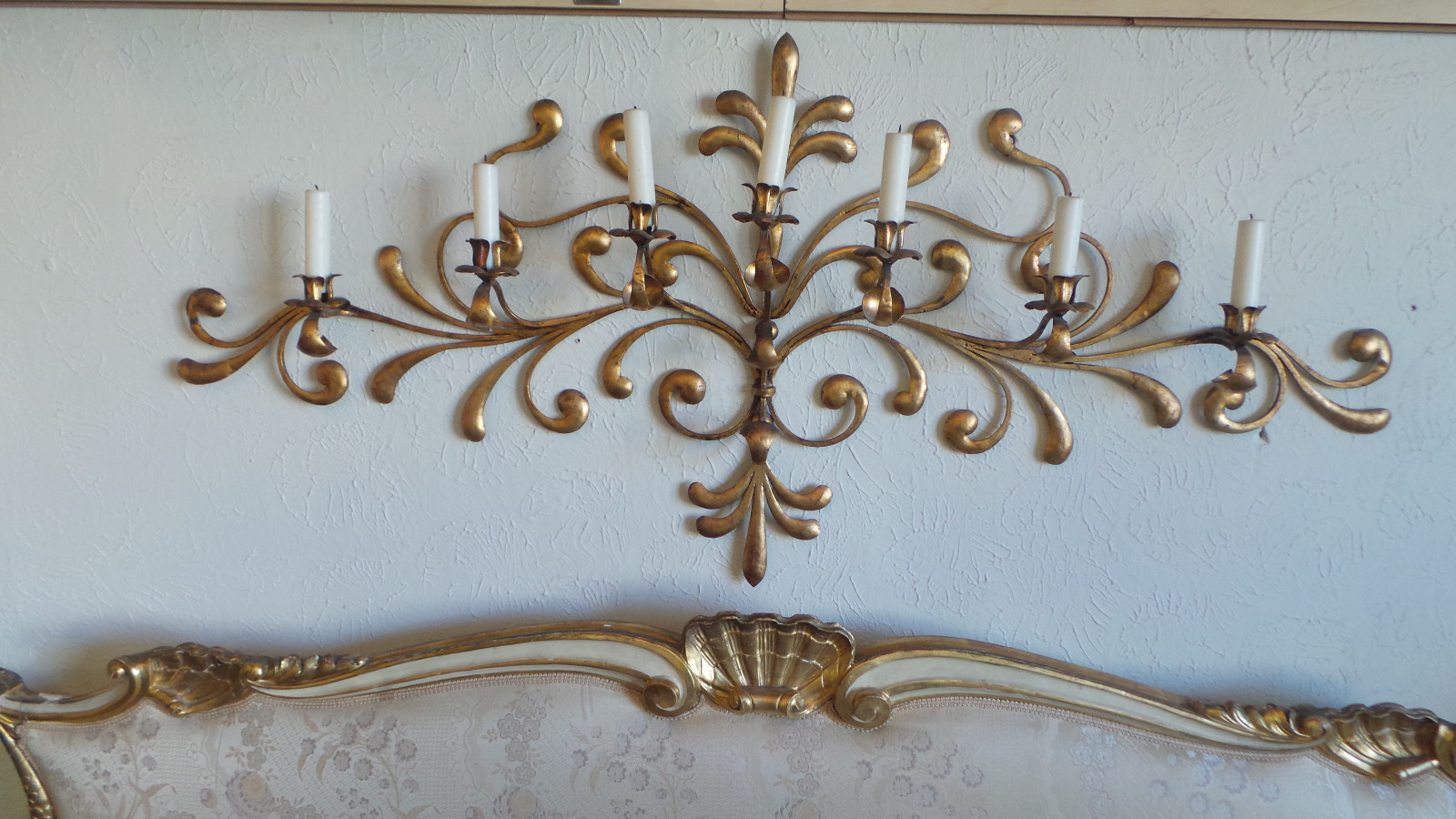 ANTIQUE ORIGINAL GILDED GOLD & METAL  WALL SCONCE CANDLE HOLDERS