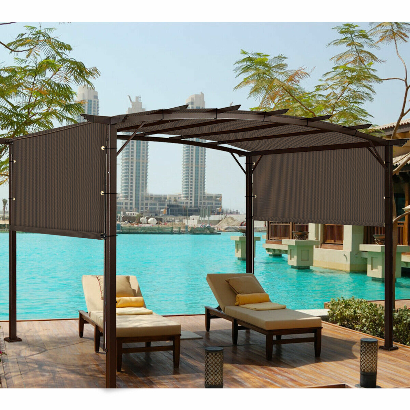 Breathable Pergola Replacement Cover Panel Canopy Shade Cover w/Rod Pocket Brown