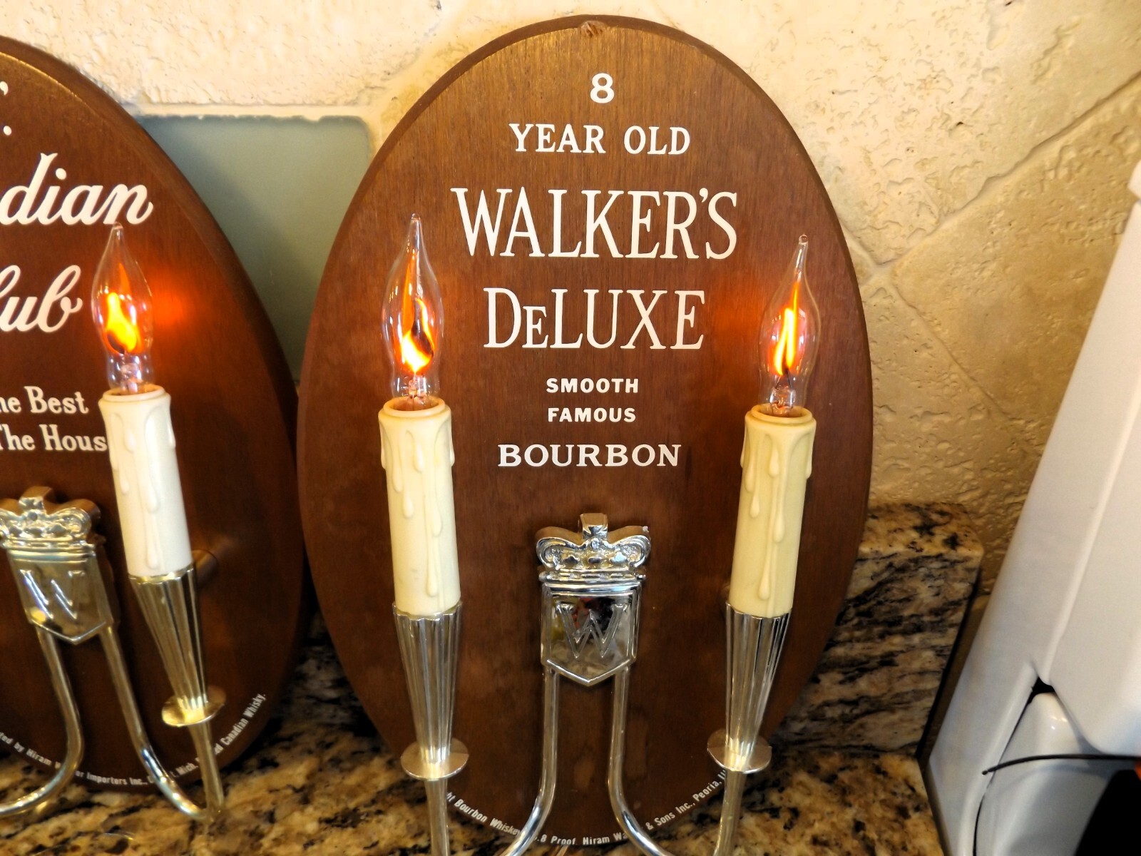 PAIR OF VINTAGE WALKER'S DELUXE BOURBON CANADIAN CLUB WHISKEY WALL SCONCE LIGHTS