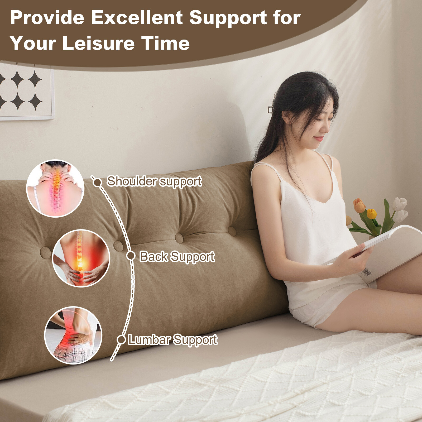 Triangle Headboard Pillow Soft Chenille Bed Wedge Lumbar Support Reading Cushion