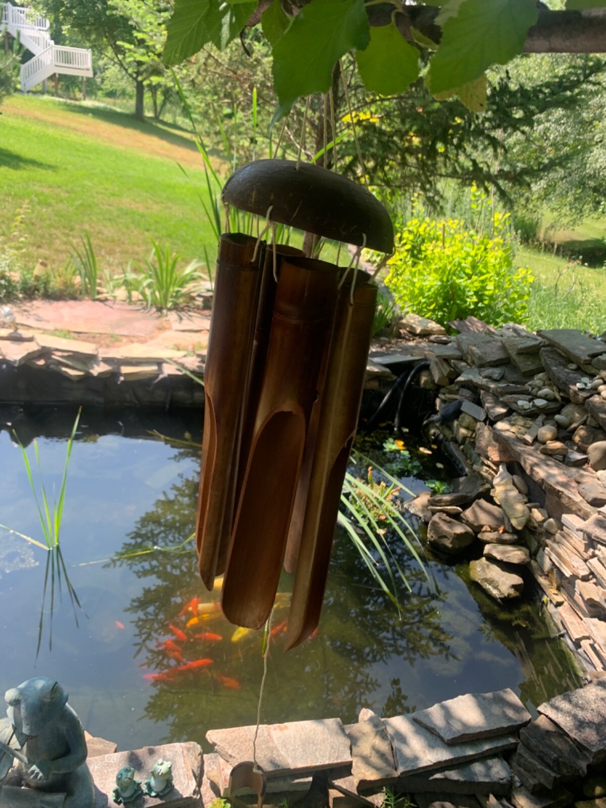 28 inches - Dark Stain with Coconut Top Bamboo Wind Chimes FREE SHIP