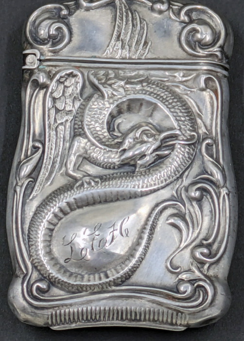 Antique Vintage Sterling Winged Cockatrice Dragon Vesta Match Safe WB3-Vesta-1