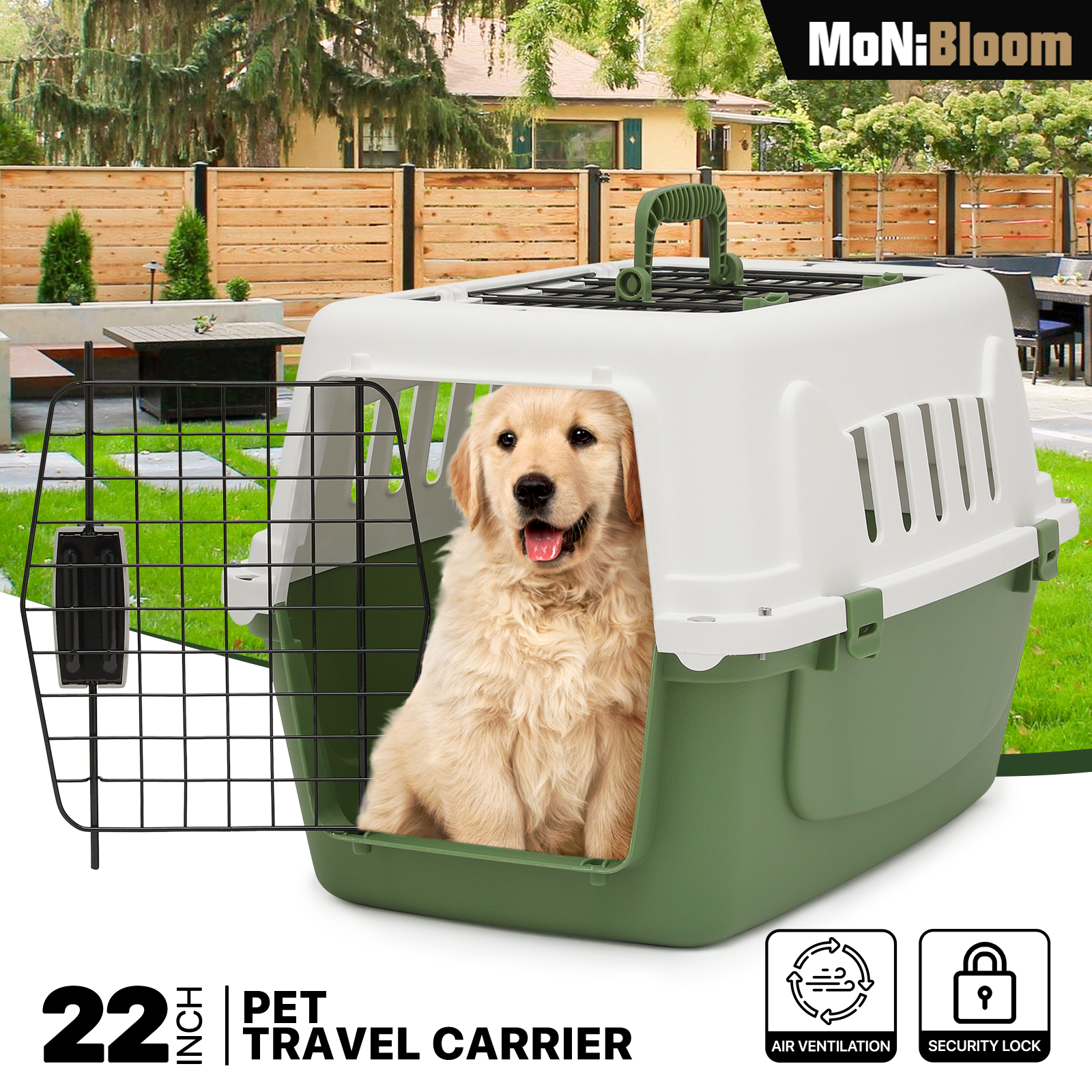 22" Plastic Pet Travel Carrier Hard Sided Dog Cat Transporter Cage Animal Crate