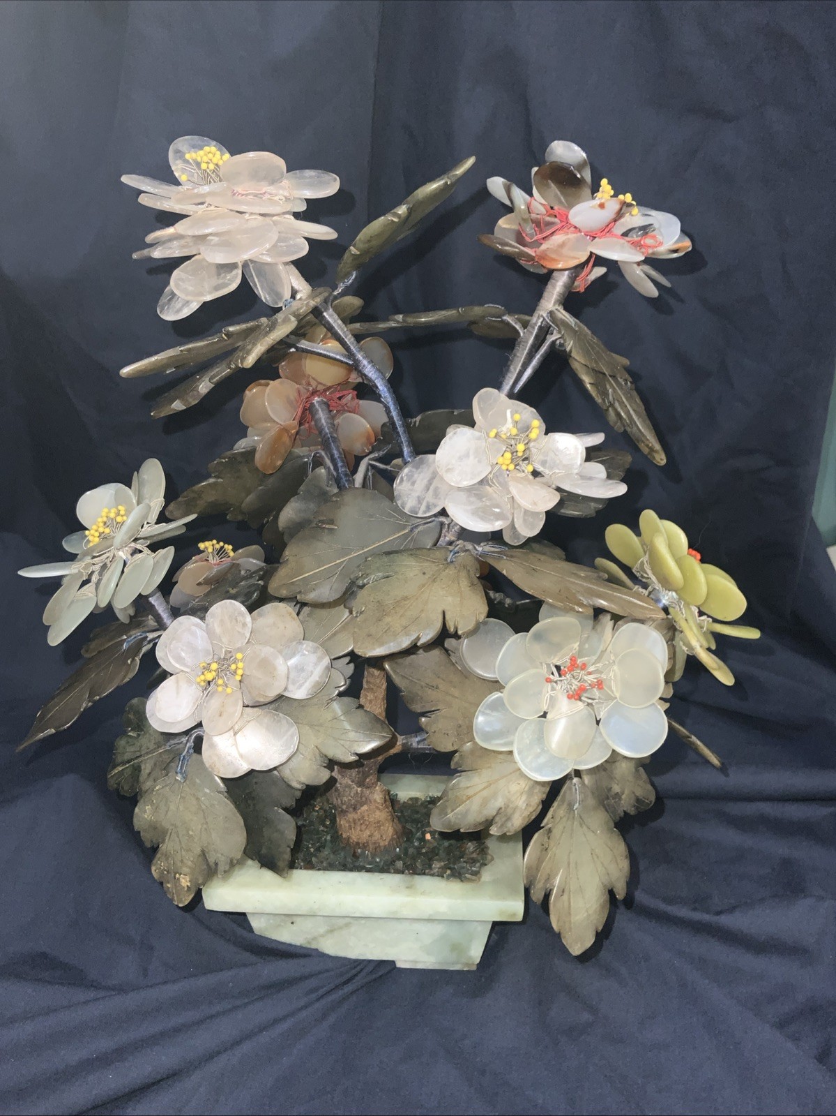 Vtg MCM Jade Agate Carnelian Quartz Large Bonsai Tree