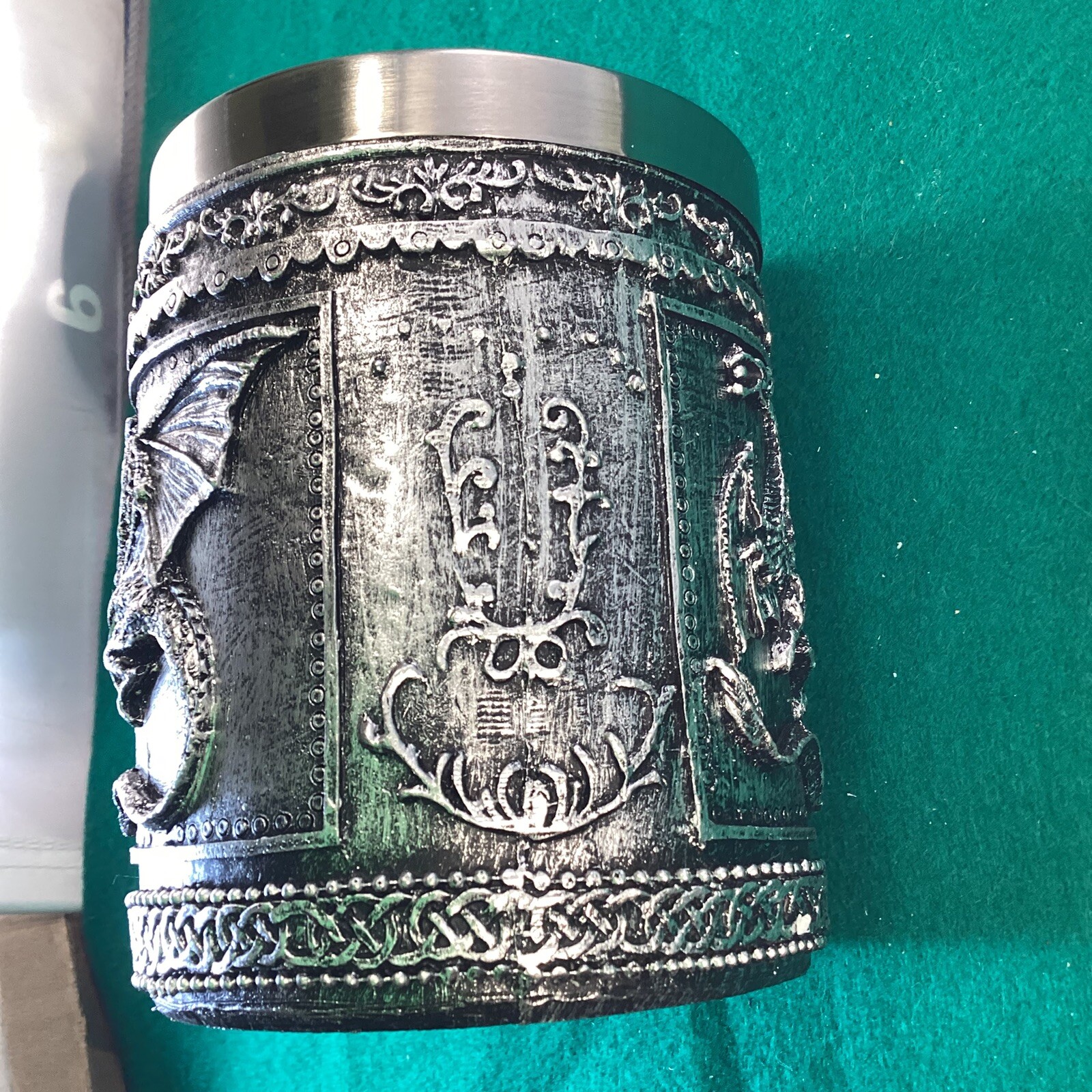 Dragon Serpentine Mug Tankard Stainless Steel Insert Resin Exterior New 4.2 Tall