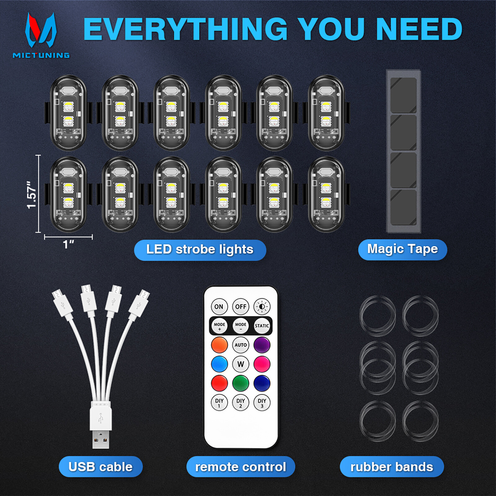 12PCS Wireless LED Strobe Lights 8 Colors USB Rechargeable Anti-Collision Lamps