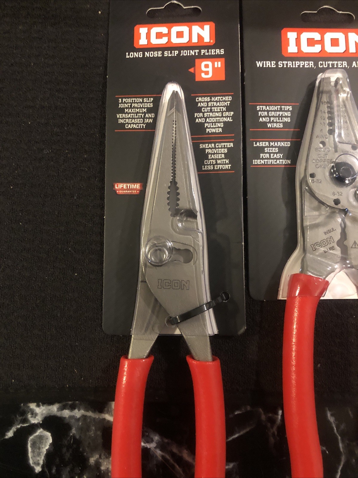 New! ICON 9 Inch Long Needle Nose Slip Joint Adjustable Pliers And Iconwirestrip