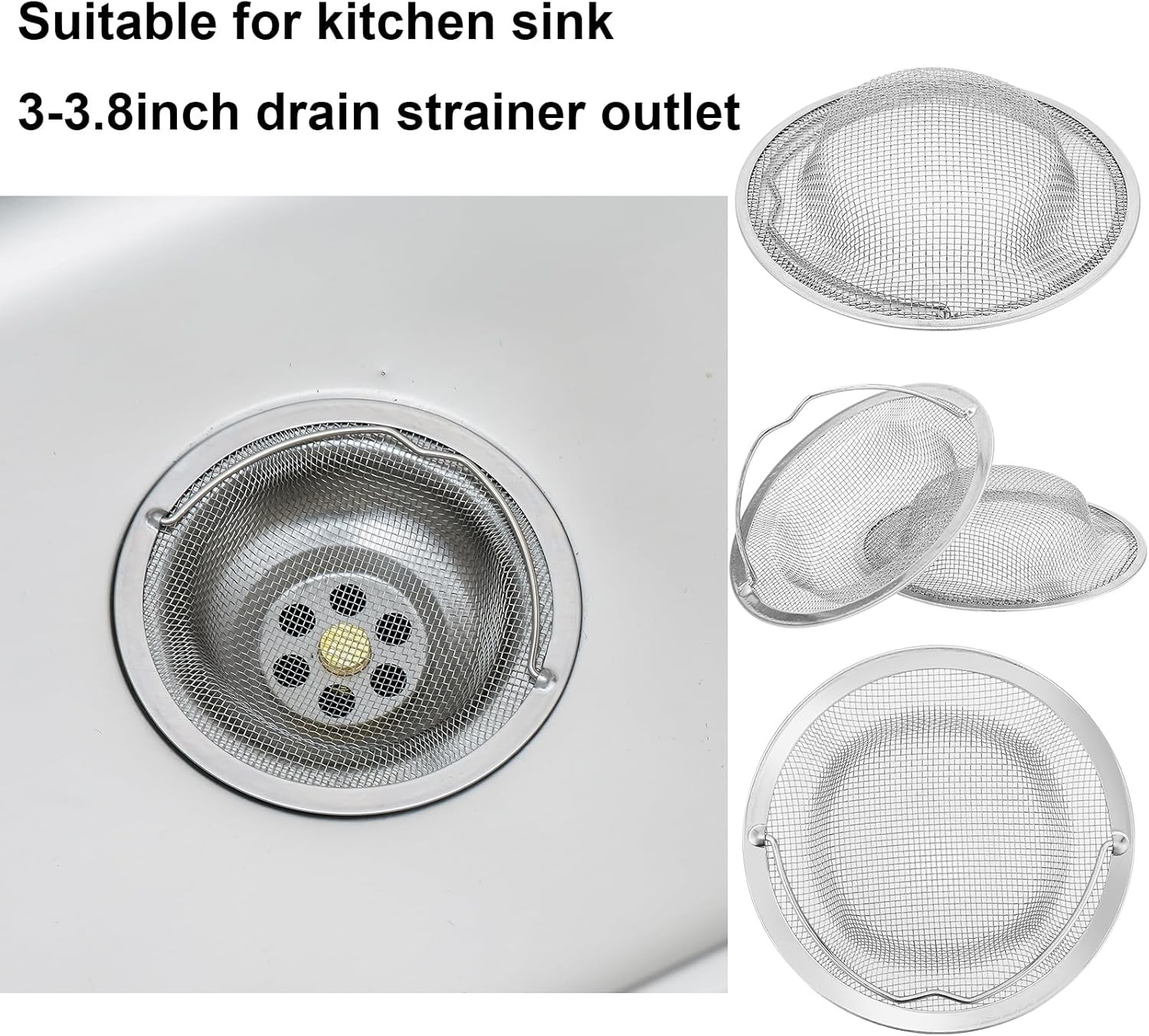 Kitchen Sink Strainer Large Wide Rim 4.5" Stainless Steel Mesh Drain Filter