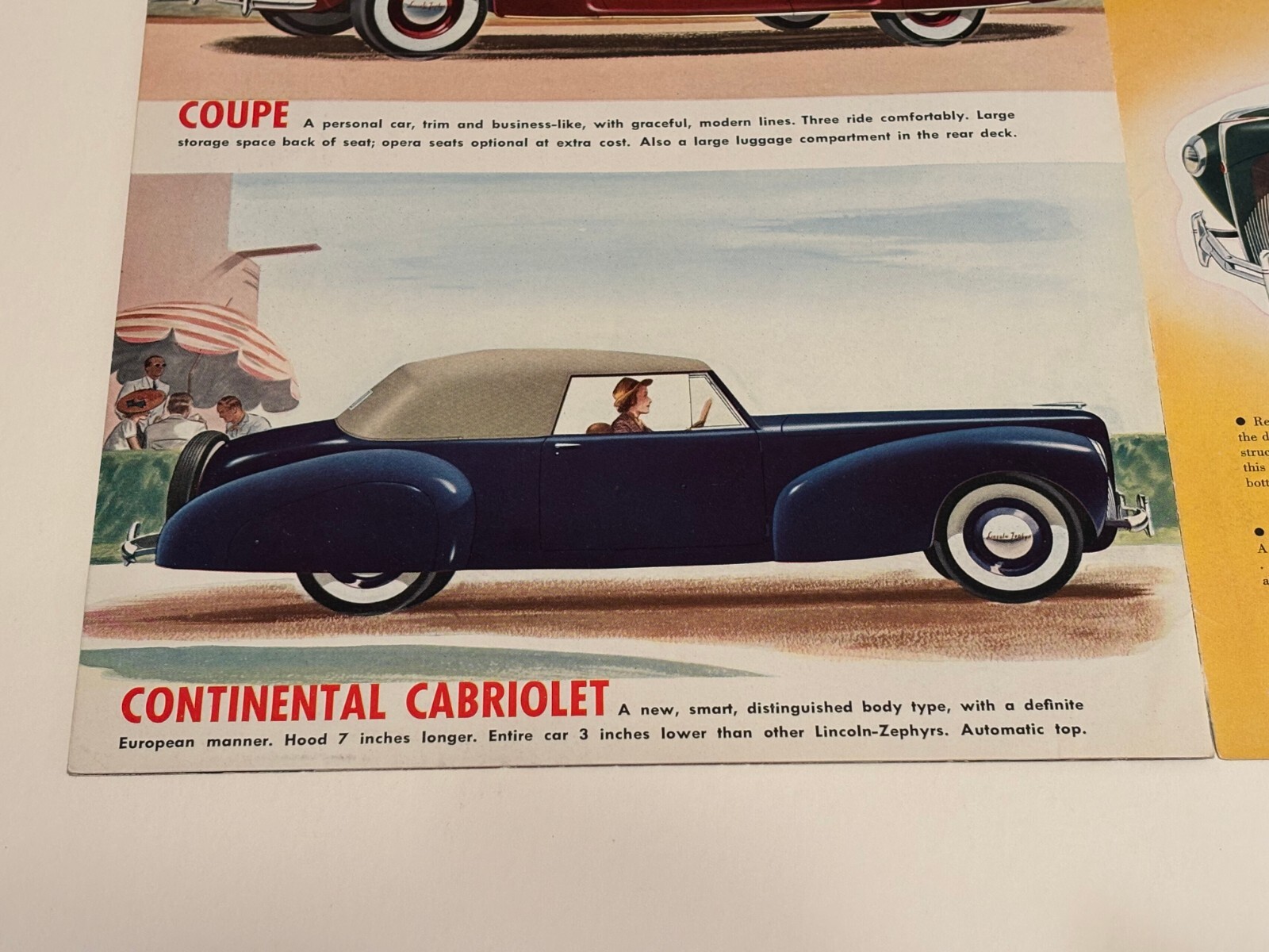 1940 LINCOLN ZEPHYR V-12 SALES BROCHURE ORIGINAL GOOD CONDITION INCL CONTINENTAL