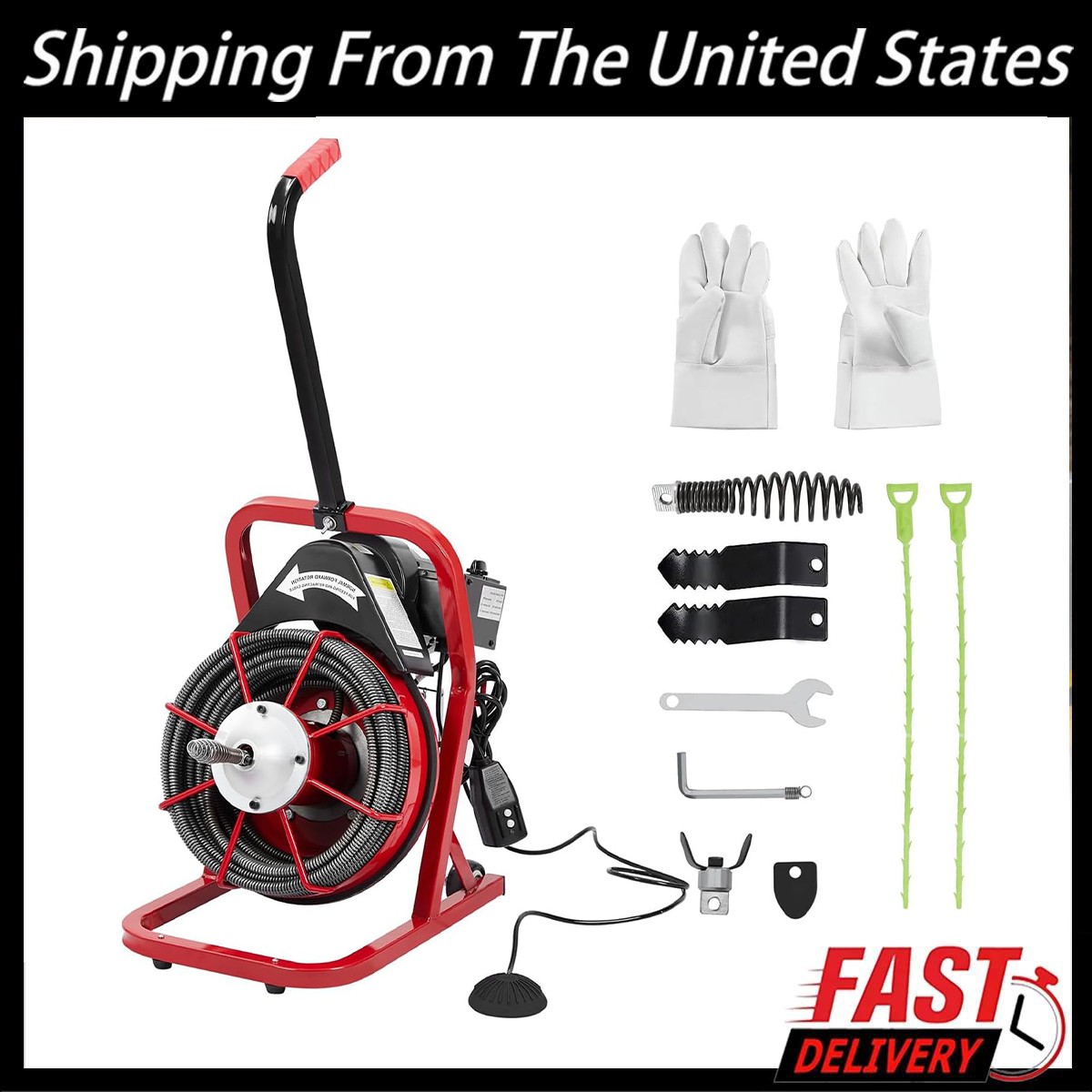 75 FT x 1/2 In Drain Cleaner Machine Electric Drain Auger Auto Feed Sewer Snake