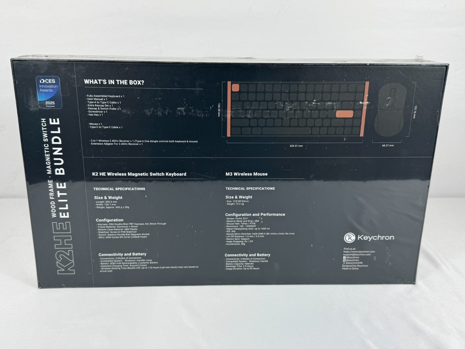 Keychron K2 HE Wood Frame Wireless Magnetic Switch Keyboard Mouse Elite Bundle