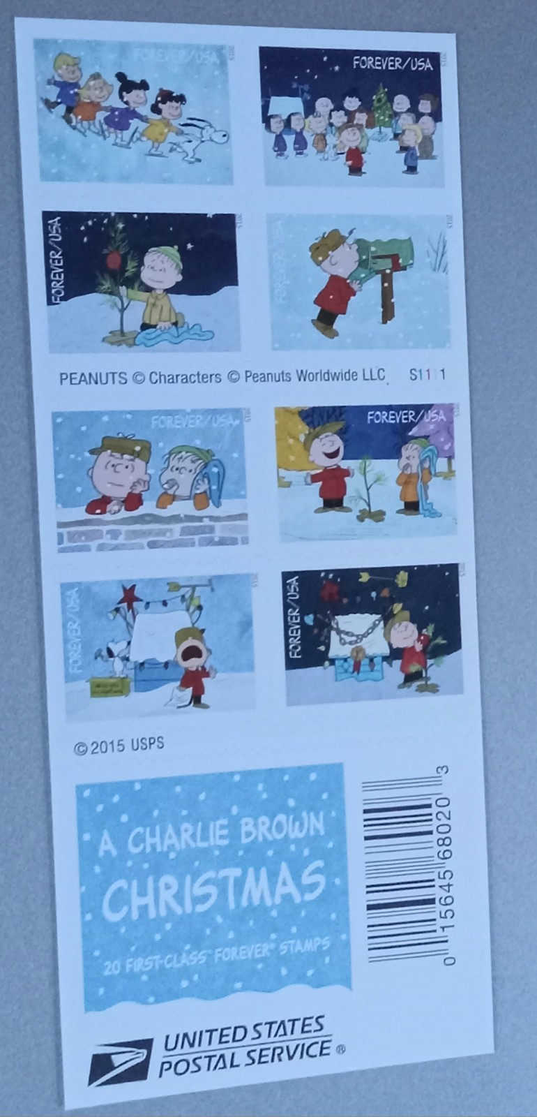 Charlie Brown Christmas Forever Postage Stamps Peanuts Snoopy New 20 Unused"Read