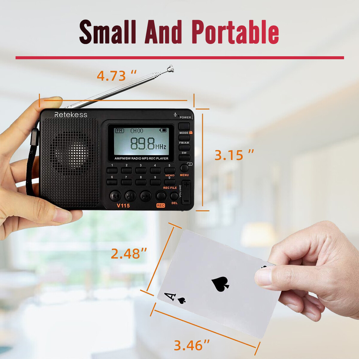 Retekess V115 Portable AM/FM/SW Radio Receiver MP3 Player Rechargeable Home Gift