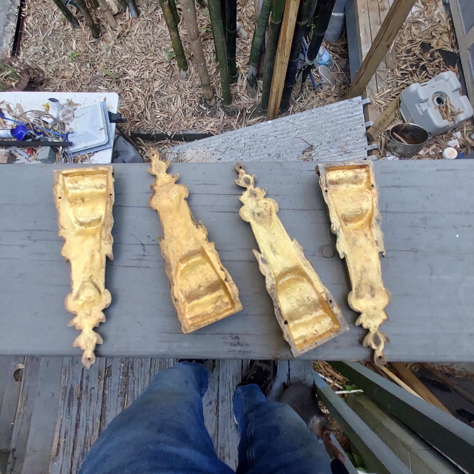 Antique Victorian Brass Furniture Trim Set Of Four Rococo