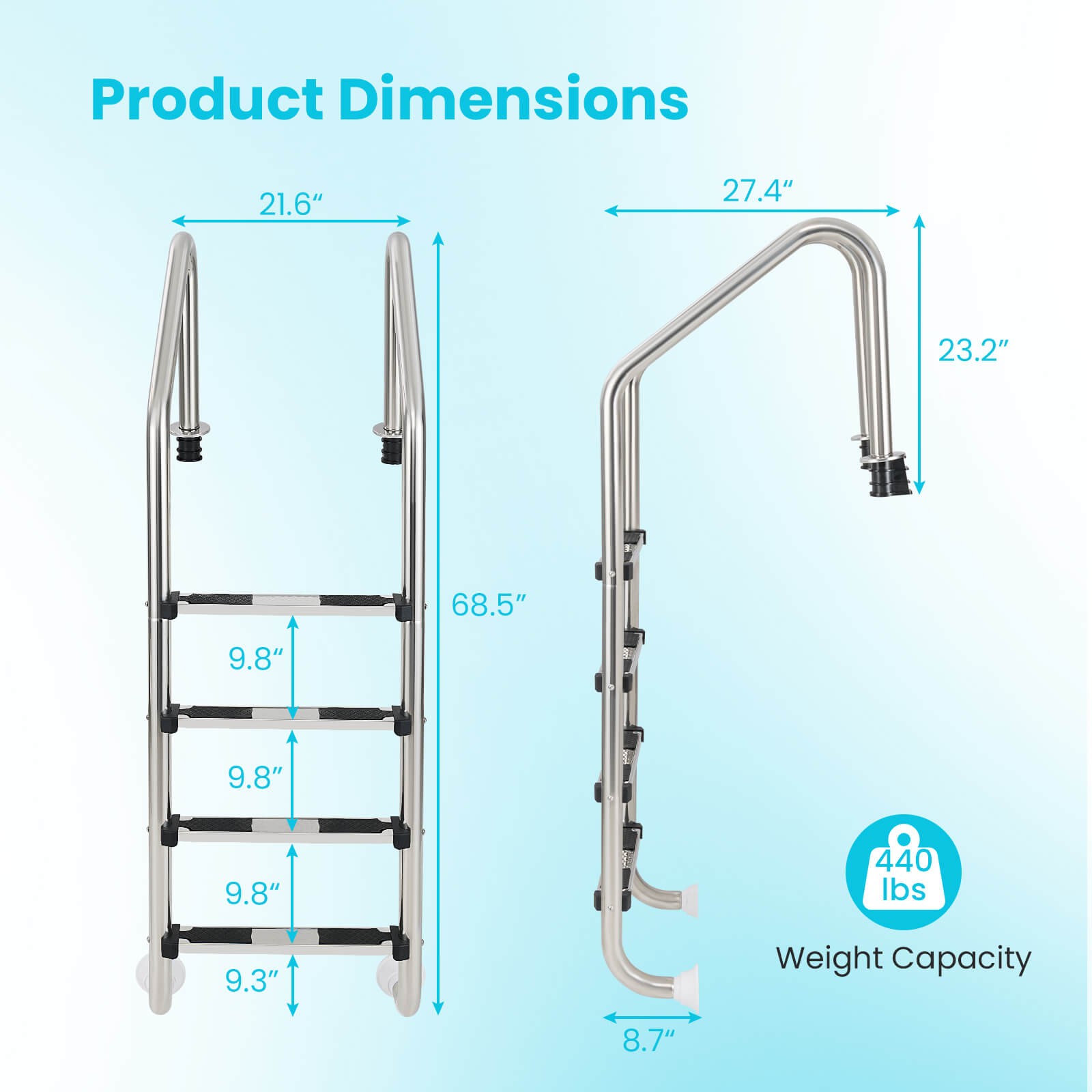 4-Step Pool Entry & Exit Ladder with Stainless Steel Frame for Swimming Pool