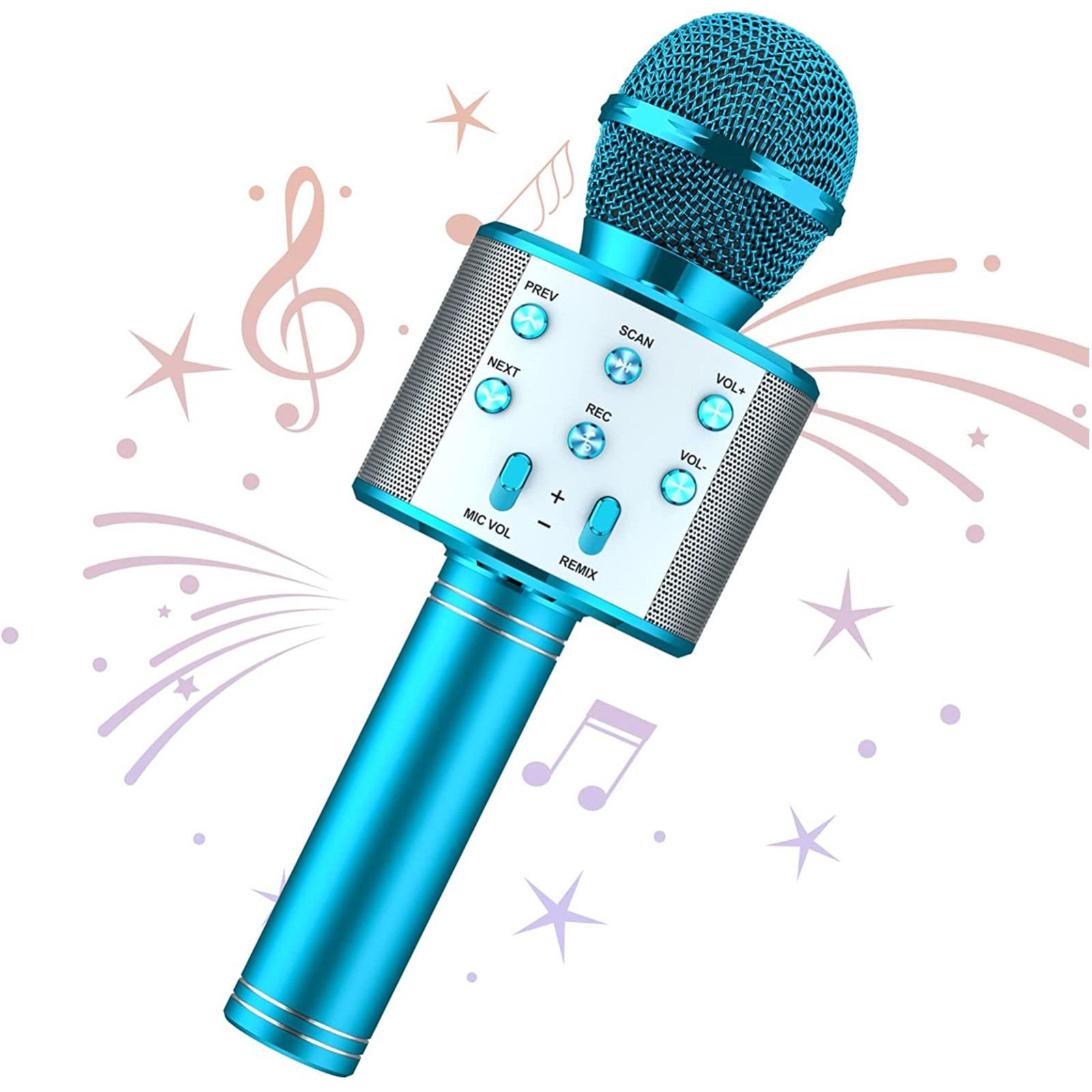 Wireless Bluetooth Karaoke Microphone for Kids, 5-in-1 Portable Handheld Blue