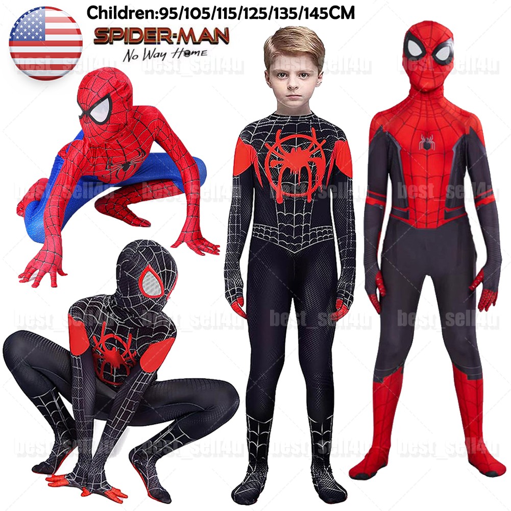 Kids SpiderMan Boy Miles Morales Tobey Maguire Outfits Jumpsuit Cosplay Costume