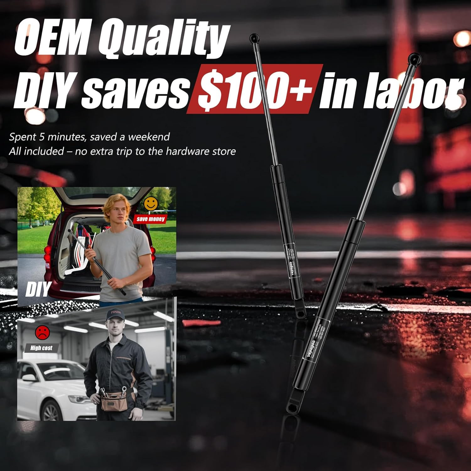 6124 Rear Hatch Trunk Gas Struts for 2008-2016 Chrysler Town & Country, 2008-202