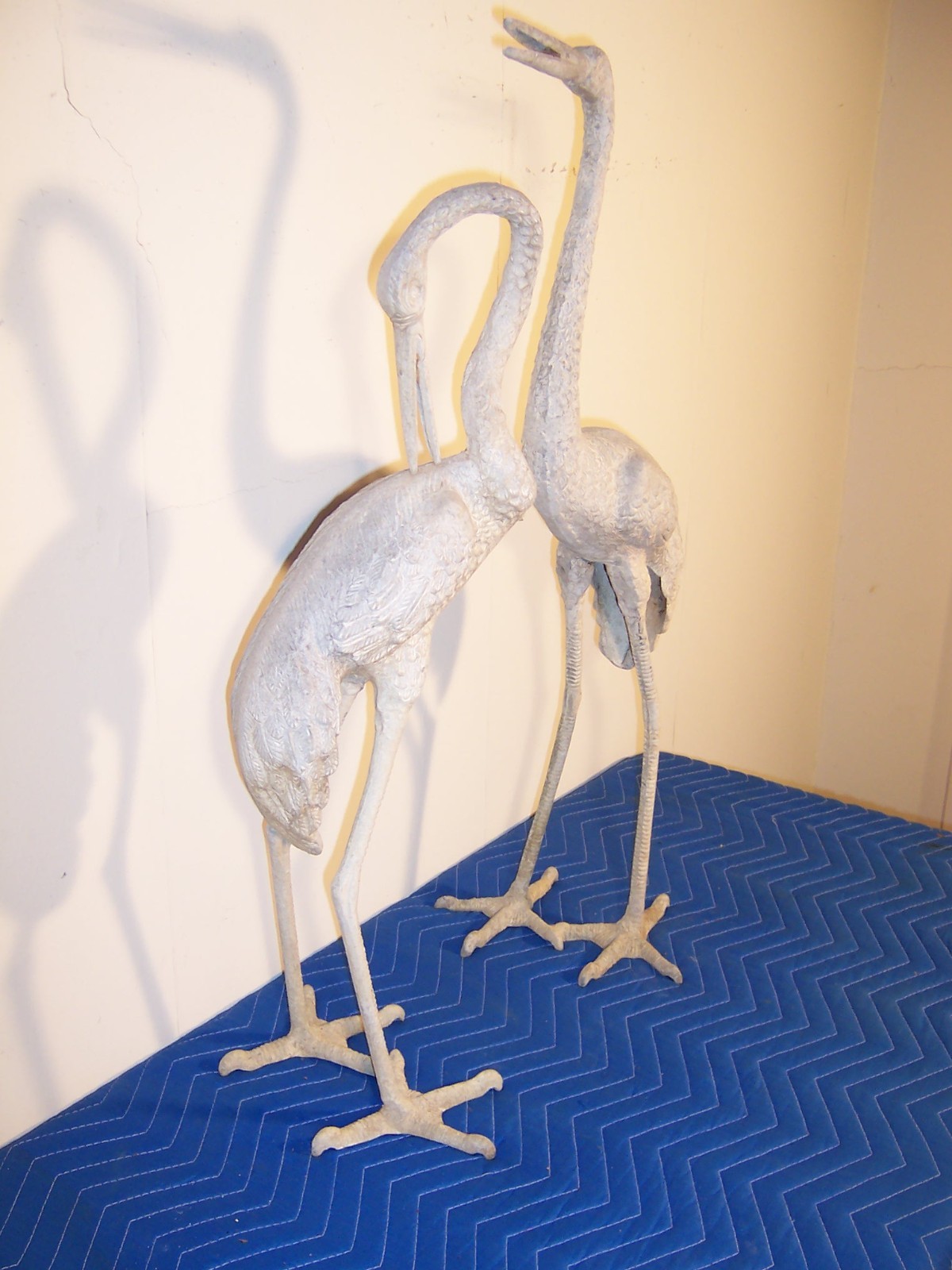 Vintage Weathered Aluminum Egret Crane Bird Garden Pond Statues