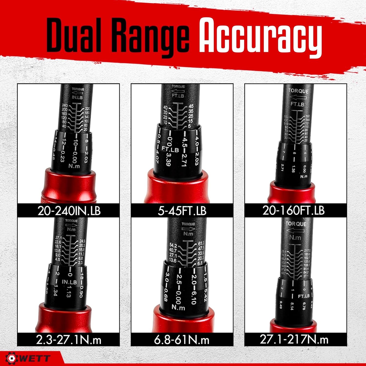 11Pcs Torque Wrench Set, 1/4'' & 3/8'' & 1/2'' Drive Click Torque Wrench, with