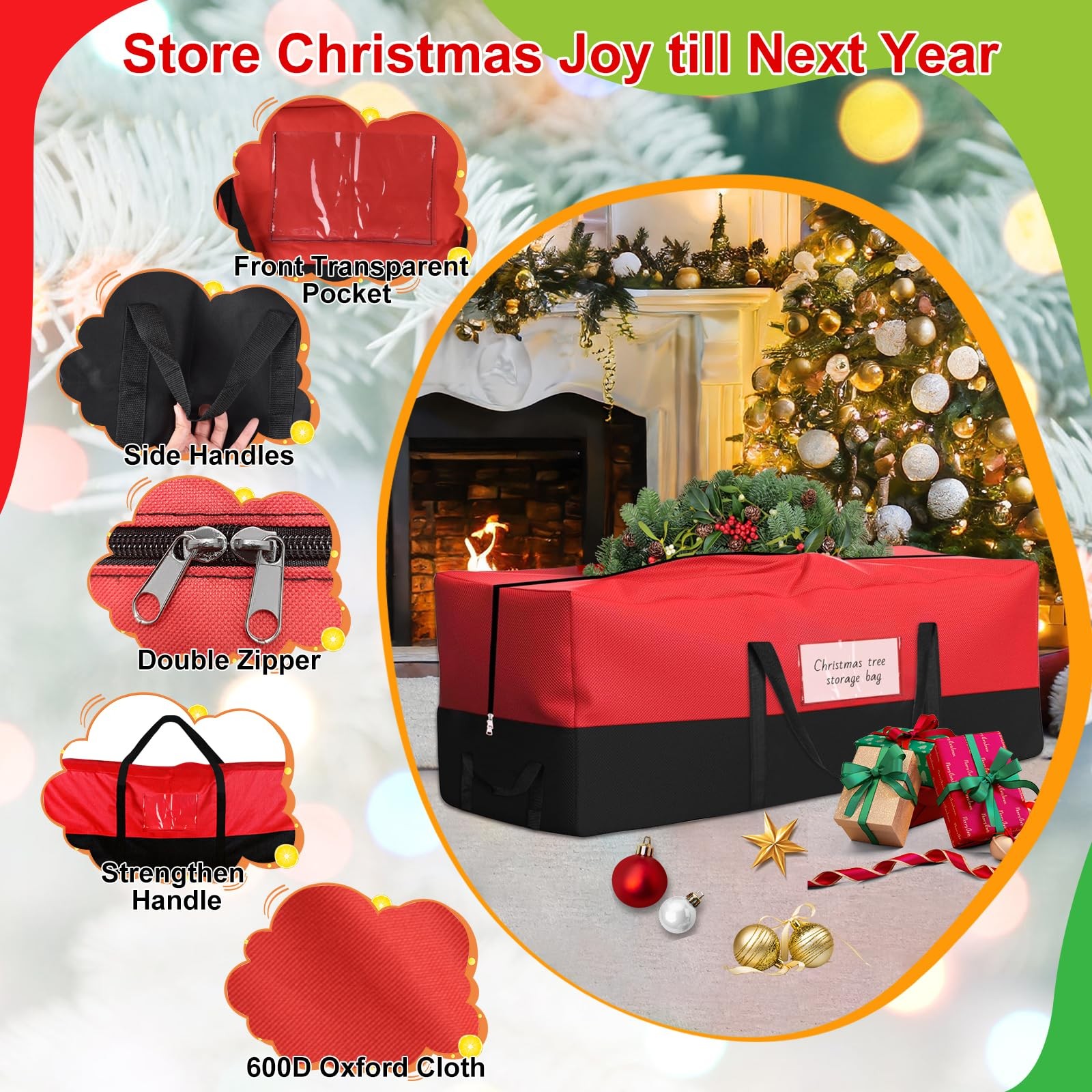 Christmas Tree Storage Bag, Fits Up 10 Ft Tall Artificial Trees, Heavy-Duty 600D