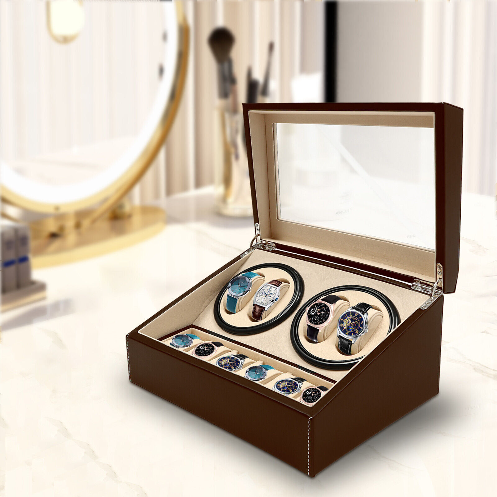 4+6 Automatic Watch Winder Watch Display Box Luxury Storage Case Self-winding/