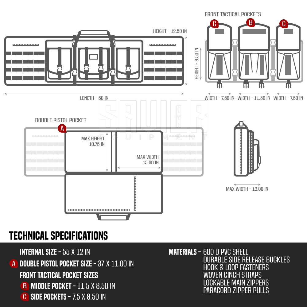 [Savior Equipment] 36" - 55" Double Carbine Rifle Long Gun Padded Case Range Bag