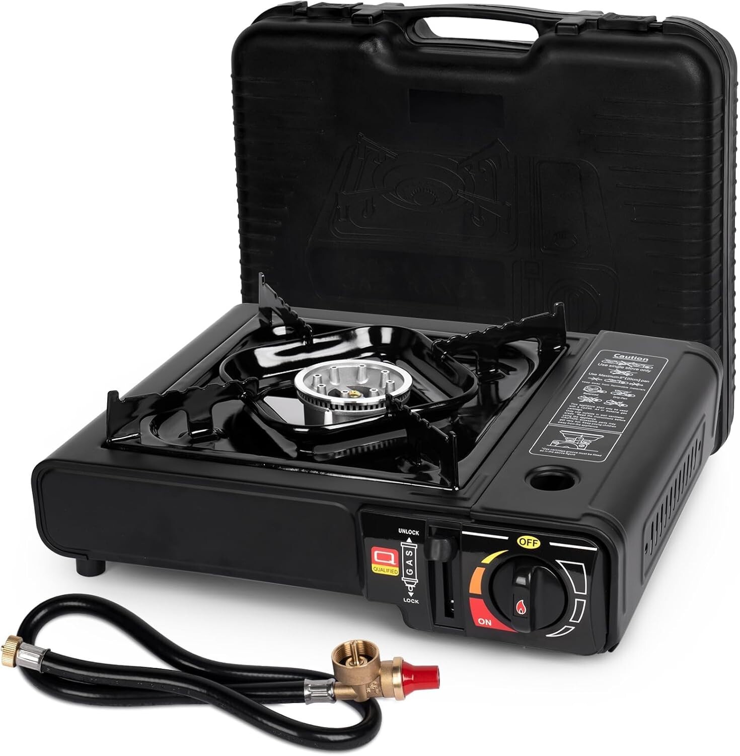 Black Portable Dual Fuel Stove Camping Stove w/ Case+26" Propane Regulator Hose