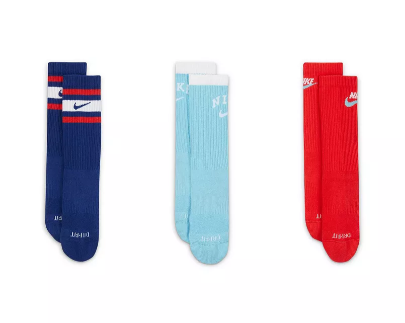 Men Nike Everyday Plus Cushioned Crew Socks 3 Pack Sky Blue Red Size Large 8-12
