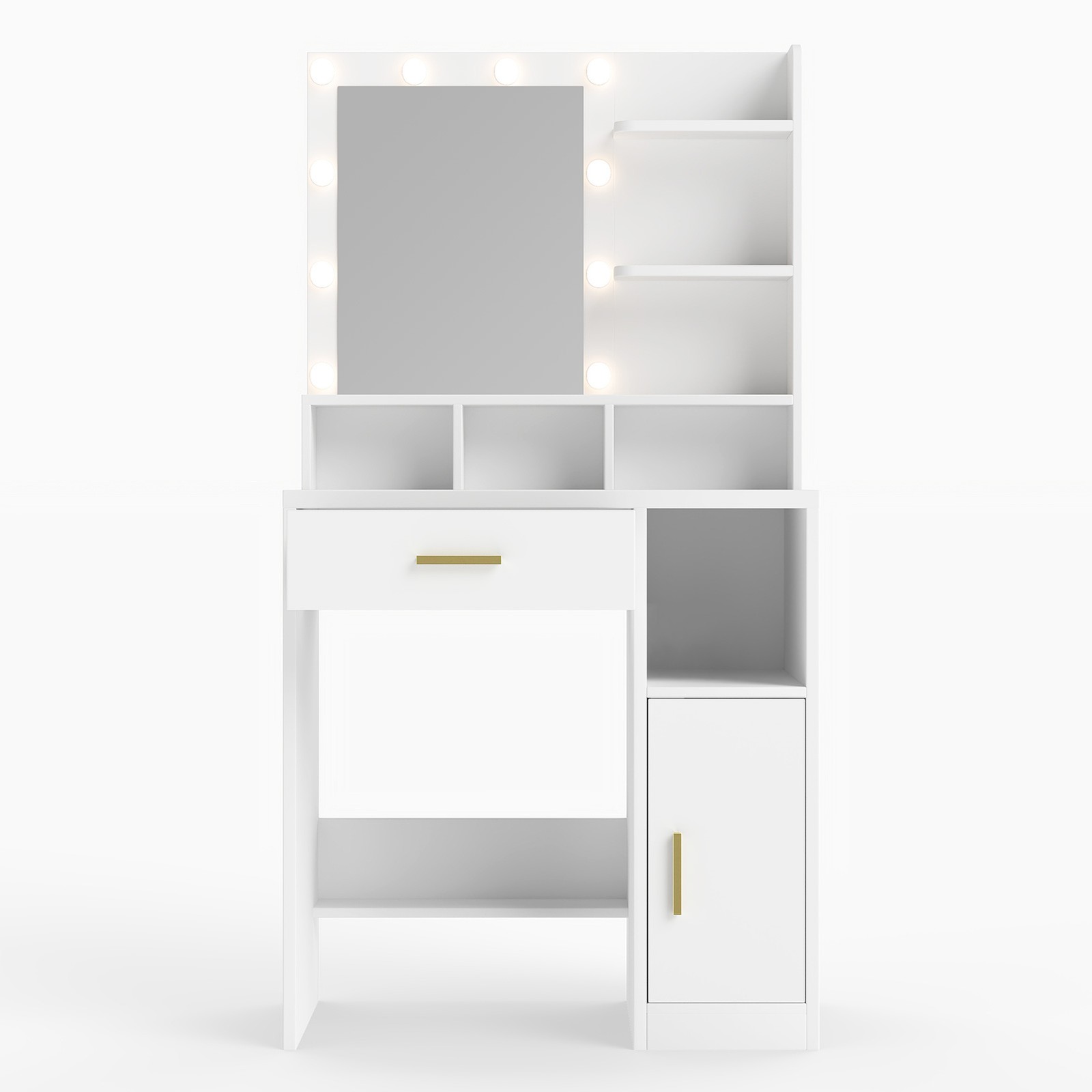 LED Makeup Vanity Table Set with 10 Lights Mirror Drawers Stool Dressing Desk