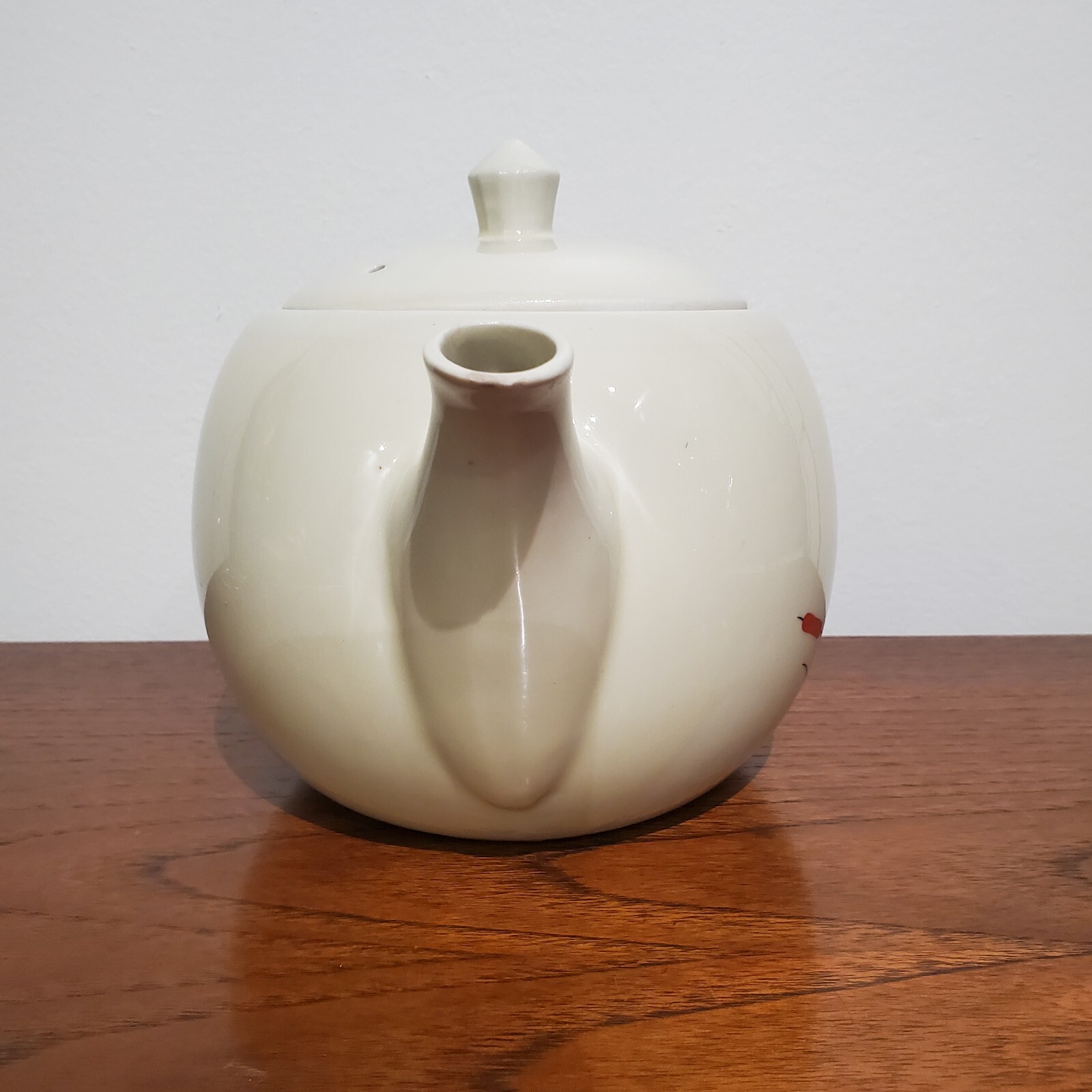 Vintage Porcelier Trademark Vitreous Hand Dec. China White Red Cat Tails Teapot