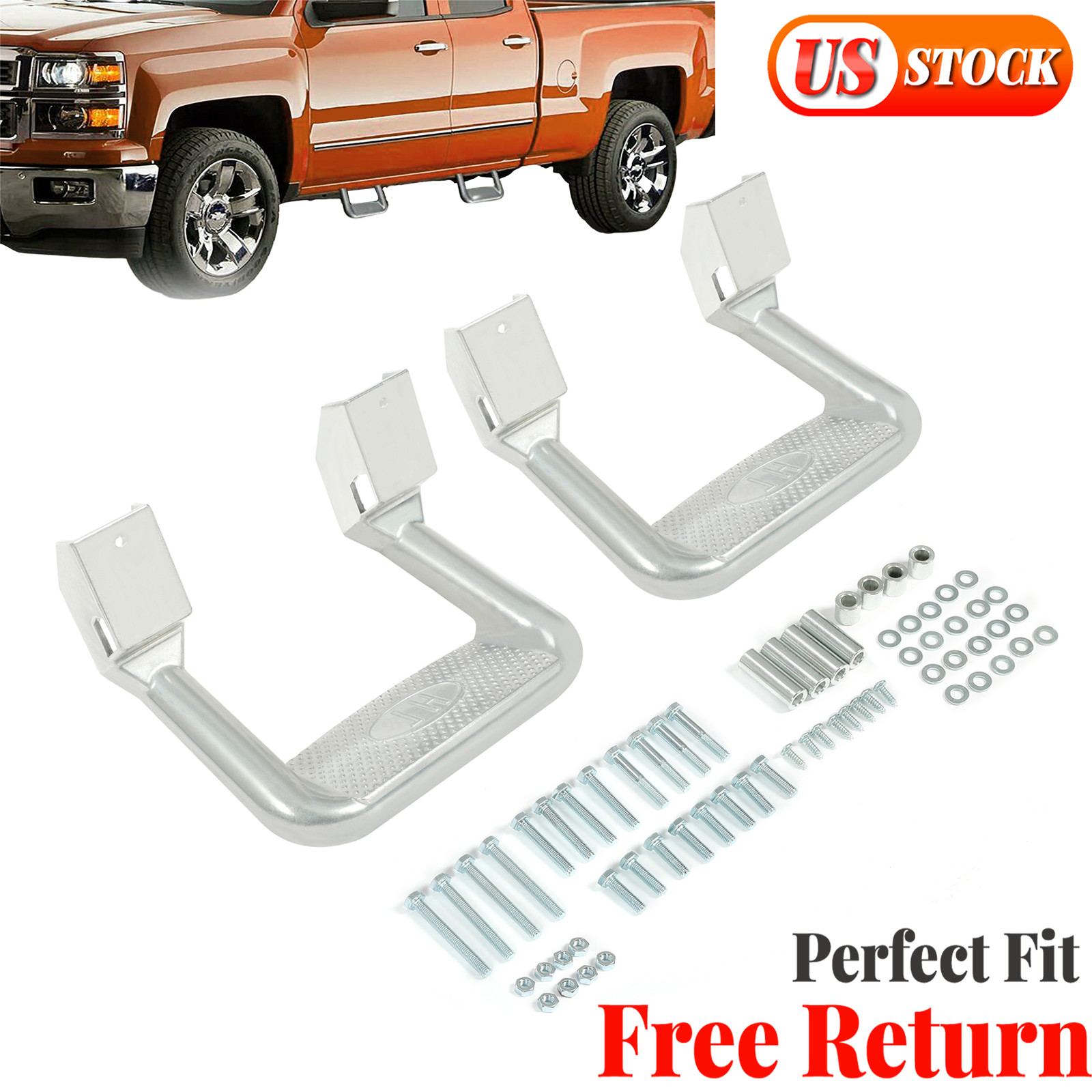 2 Side Steps for Chevy GMC Dodge Ford Toyota Pickup Truck SUVs Polished Aluminum