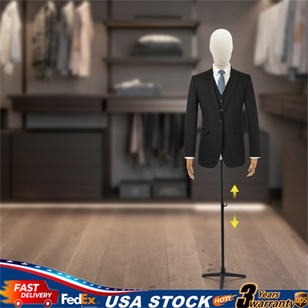 Adult Male Torso Mannequin Dress Form with tripod Base Adjustable Height